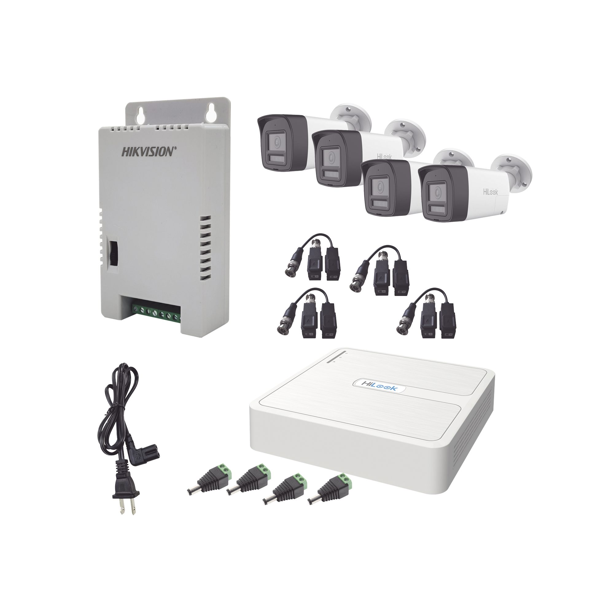 Kit HiLook Audio Bidireccional TurboHD 1080p / DVR Metalico 4 Canales / 4 Cámaras Bala (Exterior) con Bocina y Micrófono Integrado / 1 Fuente de Poder / Accesorios