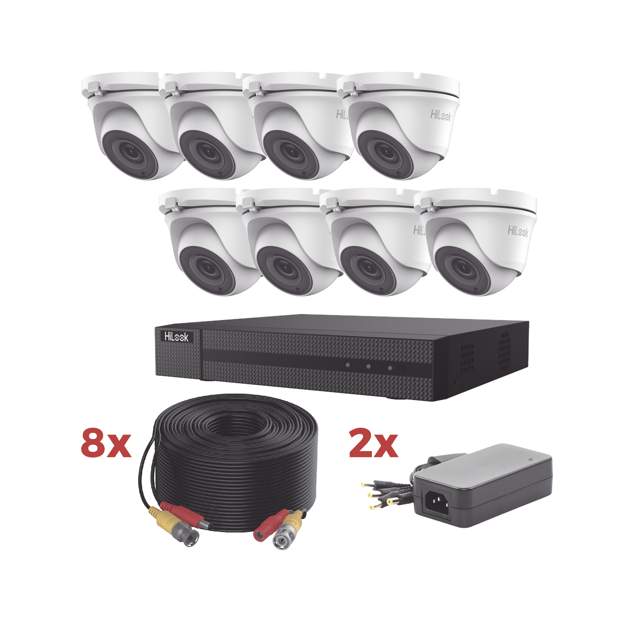 Kit TurboHD / DVR 8 Canales 1080p Lite / 8 Cámaras turret 1080p metalicas / 8 cables de 20 metros / 2 fuentes de 4 canales