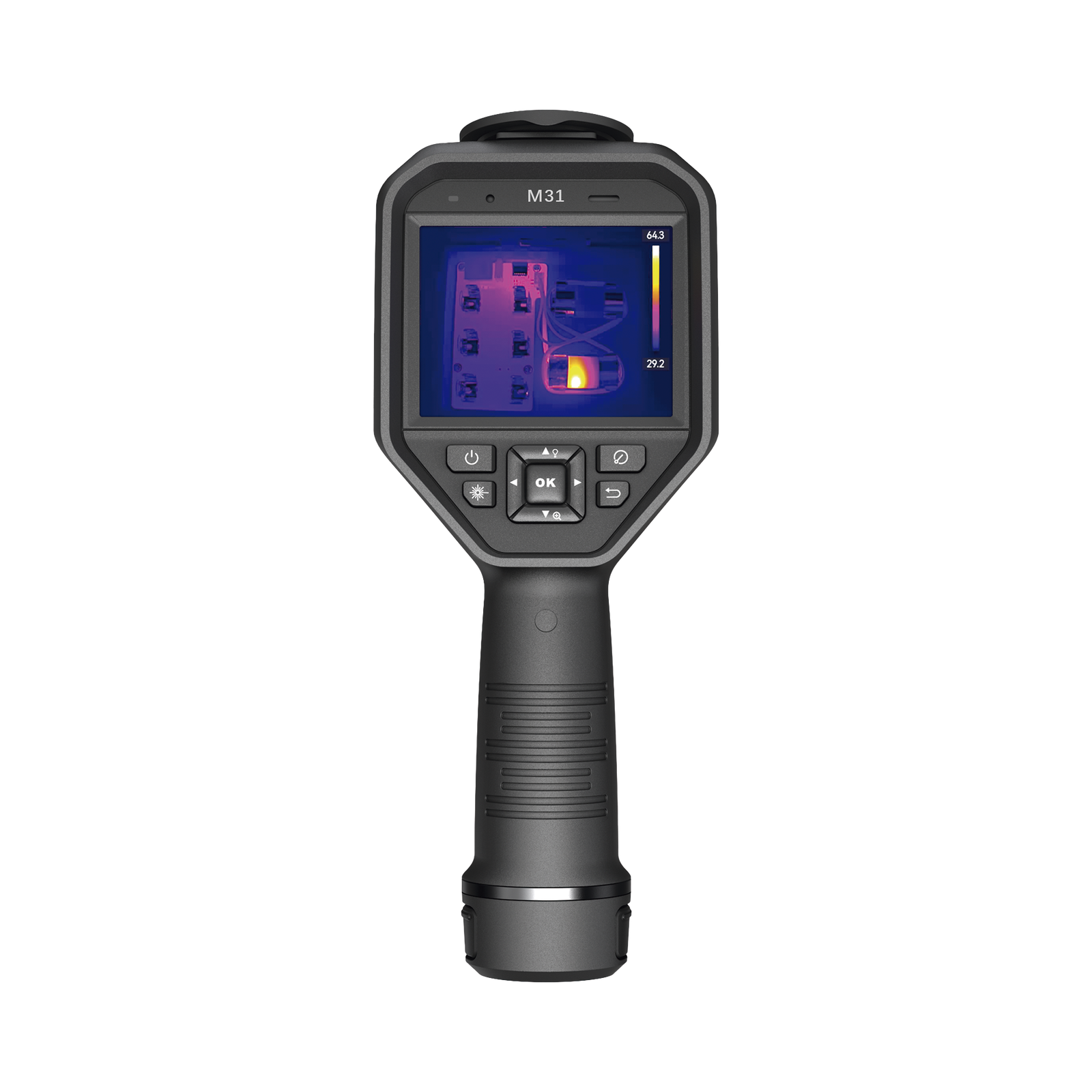 M31 - Cámara Termográfica Portátil Dual / Lente Térmico 9.7 mm (384 x 288) / Lente Óptico (8 Megapixel) / WiFi / IP54 / Ranura MicroSD hasta 64 Gb  / Hasta 5 Horas de Funcionamiento Continuo