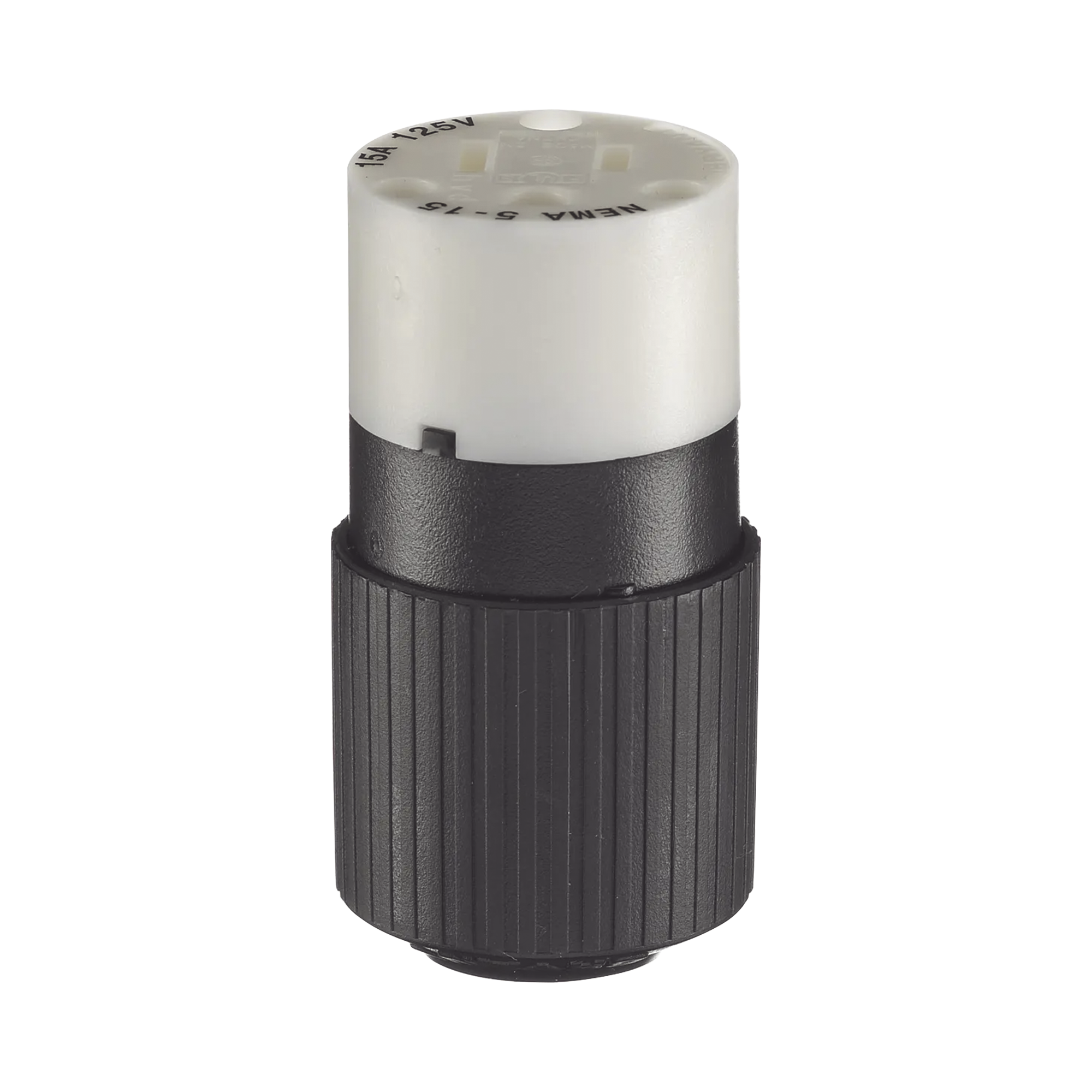Conector de 15 A 125 V CA/ 2 Polos 3 Hilos/ Grado Industrial/ Color  Blanco y Negro/ NEMA 5-15R.
