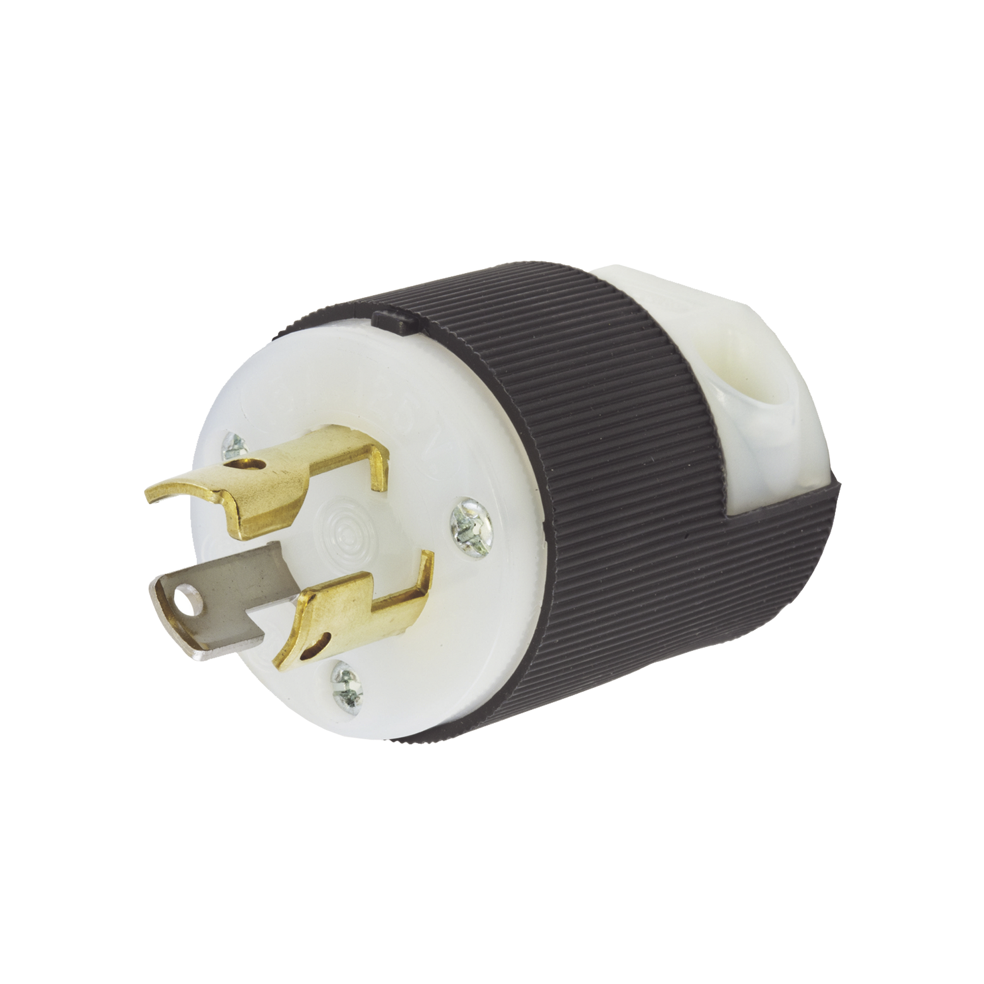 Clavija Industrial con Bloqueo de Media Vuelta / 15 A 125 V CA / 2 Polos 3 Hilos / Color Blanco y Negro / Nema L5-15P.