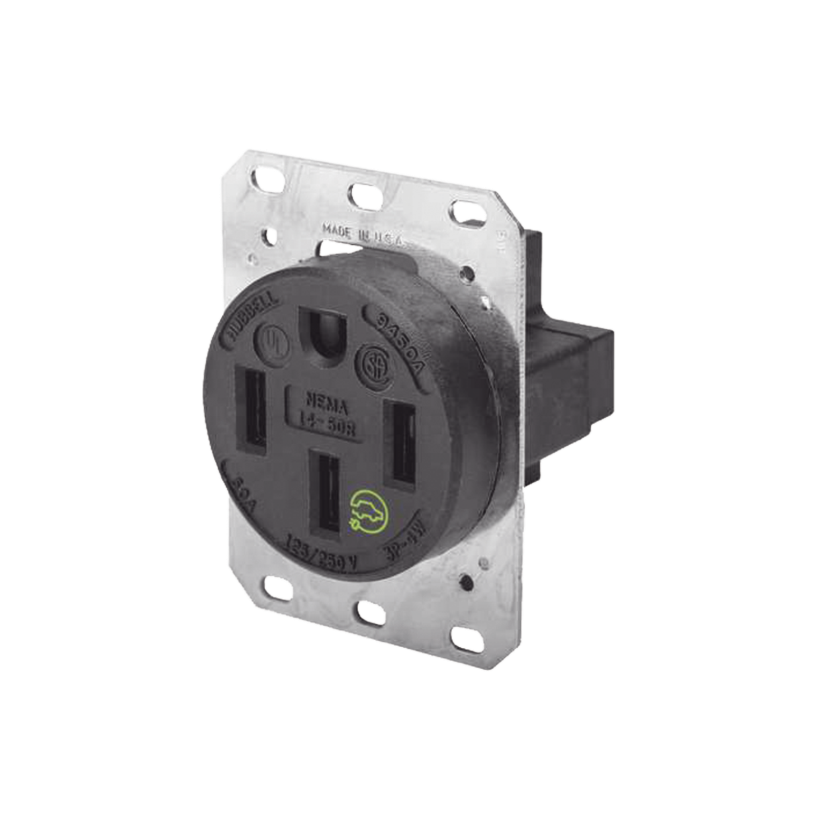 Receptáculo Recto de 50 A 125/250 V CA 3 Polos 4 Hilos (Nema 14-50R).