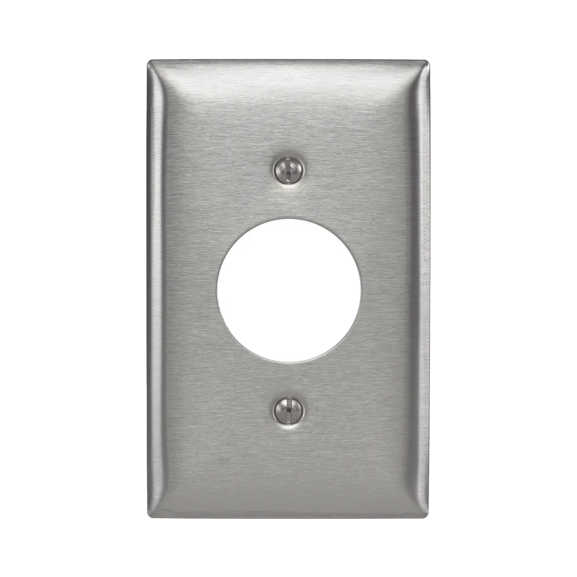 Placa para Receptáculo Sencillo de 15 y 20 A de Entrada Recta y  para Receptáculo de 15 A de Media Vuelta/ 1.4" (35.56 mm) / Acero Inoxidable.