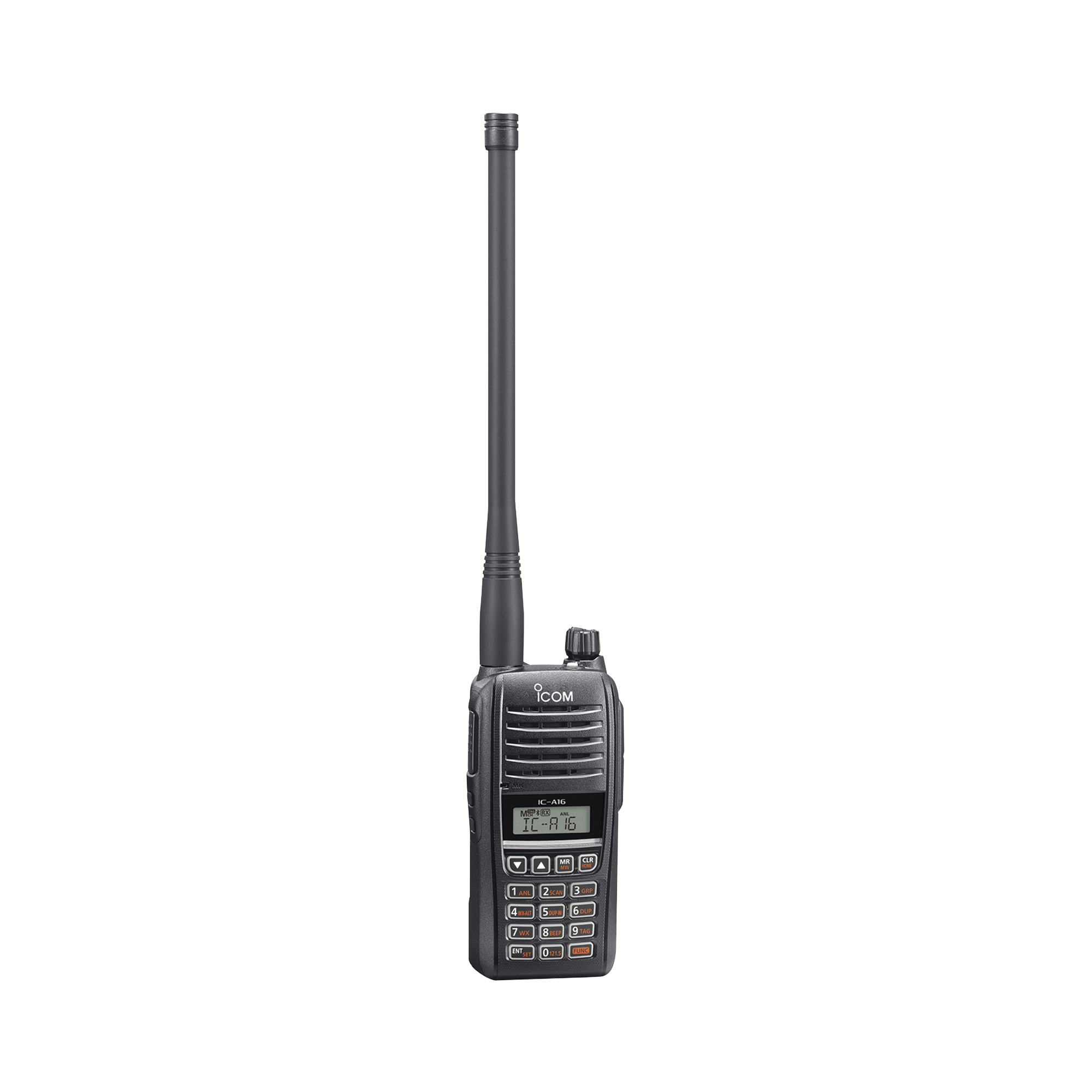 Radio portátil aéreo con Bluetooth incluido, rango de frecuencia 118-136.99166MHz, 6W PEP, 200 canales alfanuméricos, pantalla de 8 caracteres, incluye: batería, cargador, antena y clip