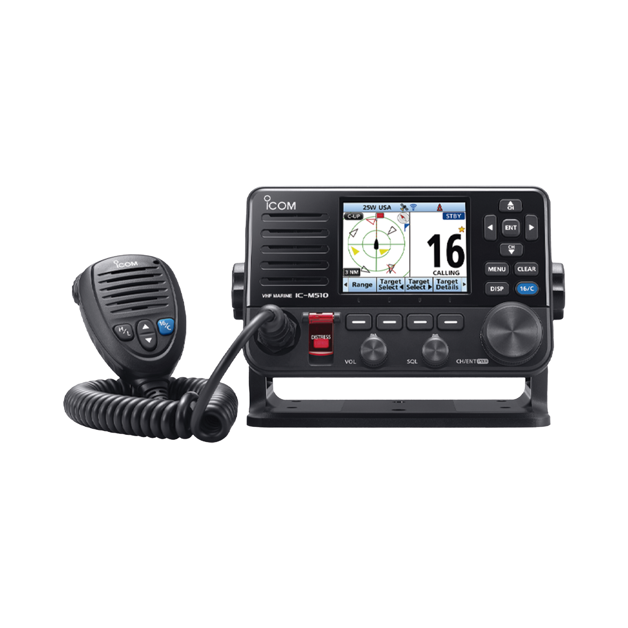 Radio móvil marino VHF clase D, con pantalla a color de 3.5" con conector puerto NMEA 2000