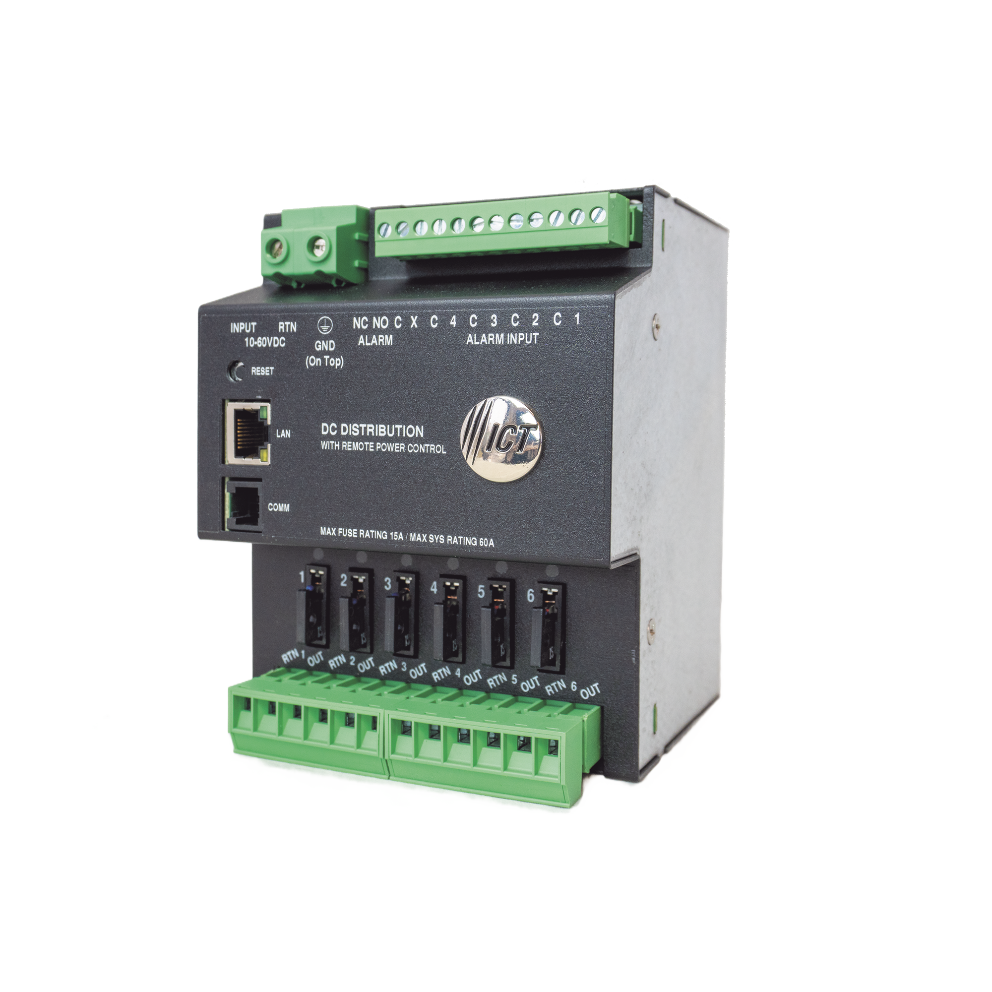Fuente de distribución de 6 salidas, control y monitoreo Ethernet, Vo: 10-60V Dc, para montaje en riel din