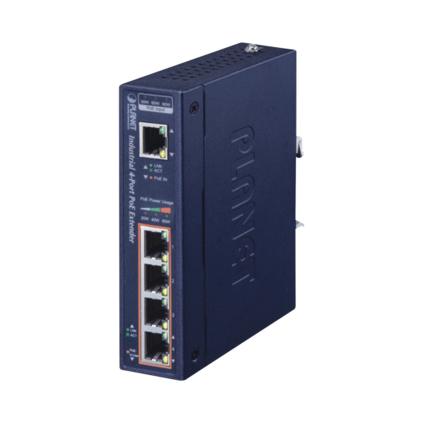 Extensor Industrial PoE, Entrada PoE 802.3 bt y 4 Puertos de Salida Gigabit 802.3 af/at