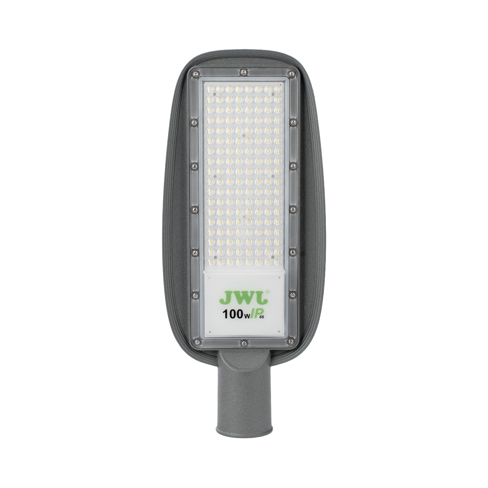 Luminaria LED  de 100 W / 100 - 265 V CA~50/60 Hz / Fotocelda  / Color Blanco/ Dimensiones 200 x 465 x 78 mm / Ángulo de Luz 135°.
