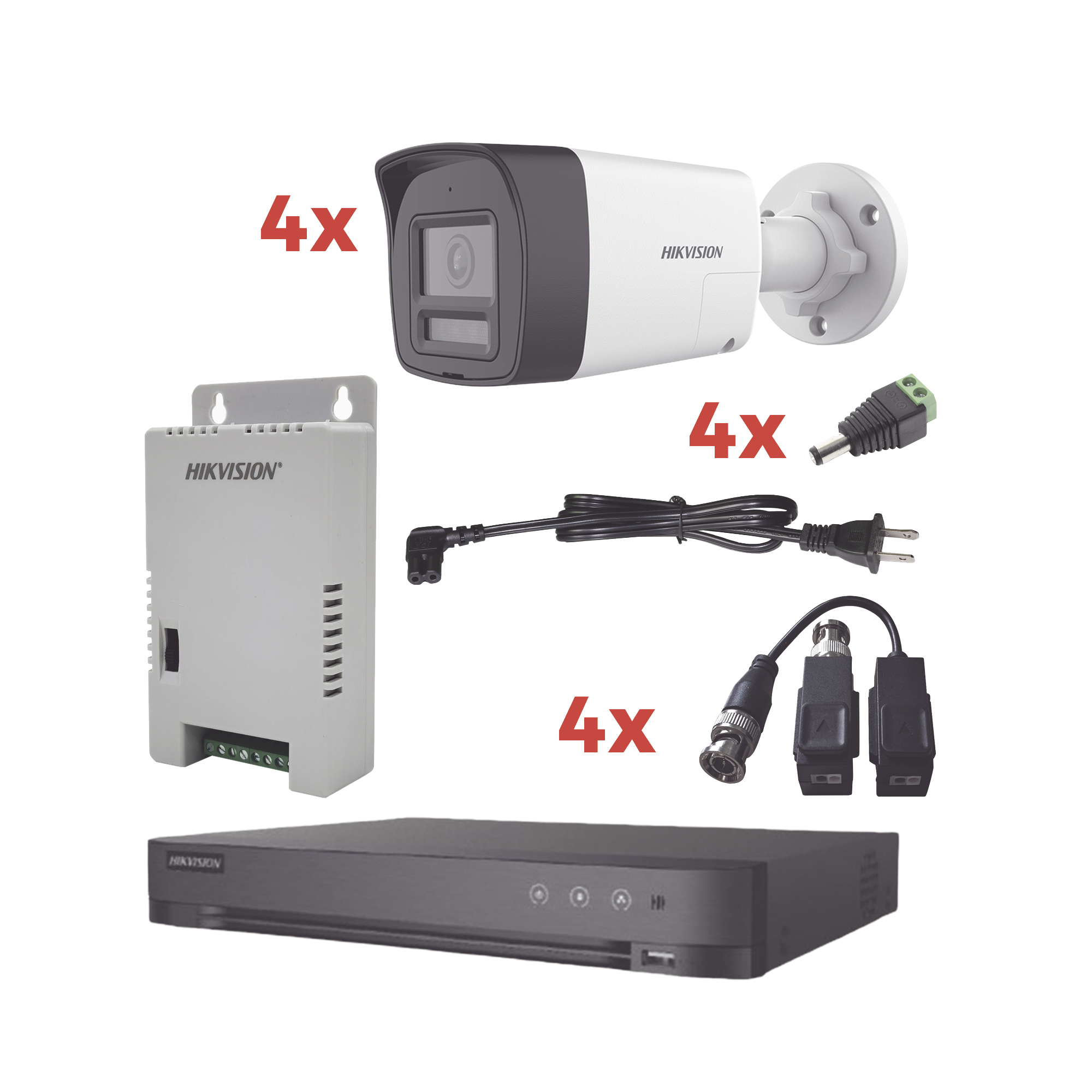 Kit Audio Bidireccional TurboHD 1080p / DVR 4 Canales / 4 Cámaras Bala (Exterior) con Bocina y Microfóno Integrado / 1 Fuente de Poder / Accesorios