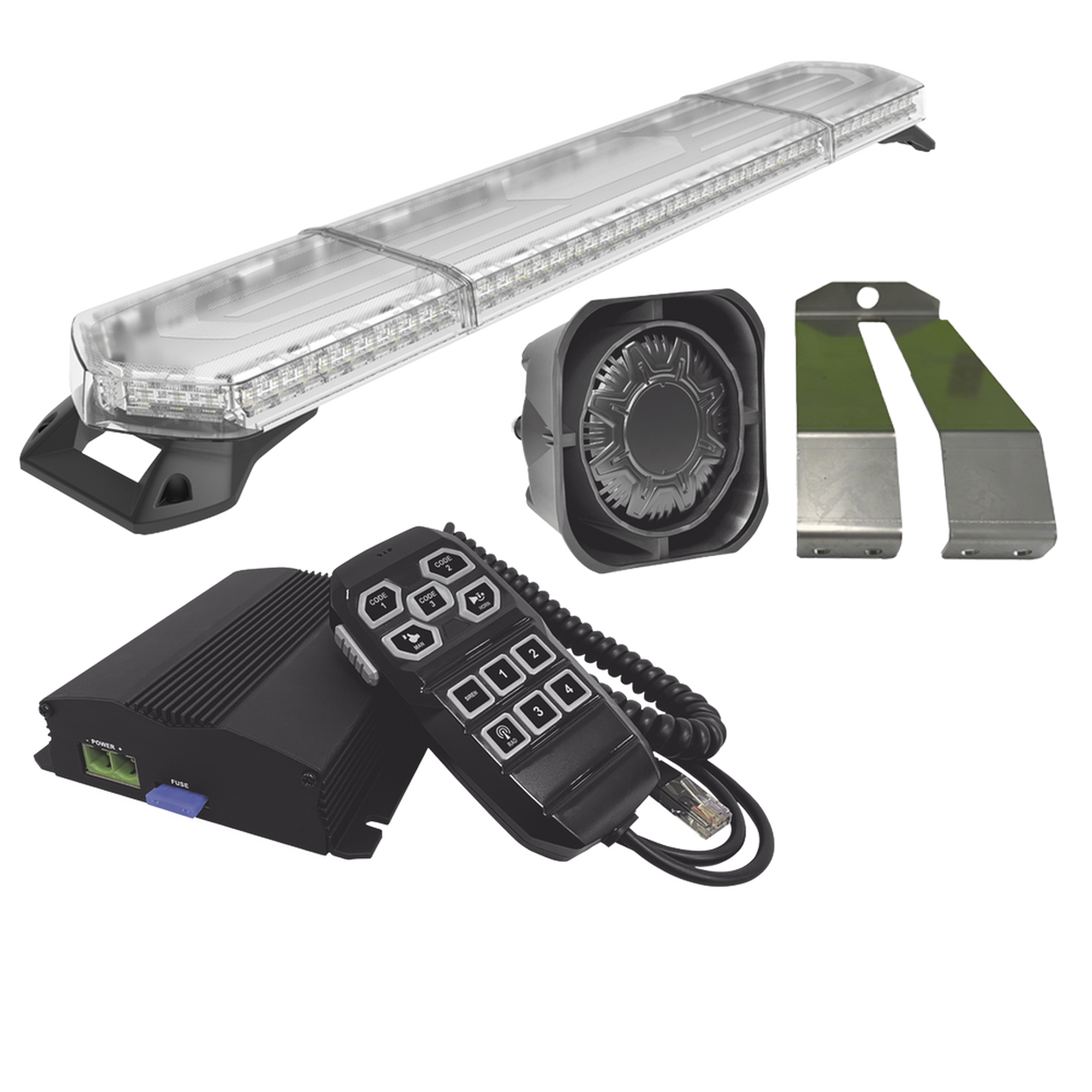 Kit de Sirena, Bocina y Torreta de 48", Con 96 LED, Ambar, Ideal Para Equipar Unidades De Seguridad Privada, MinerIa e Industria