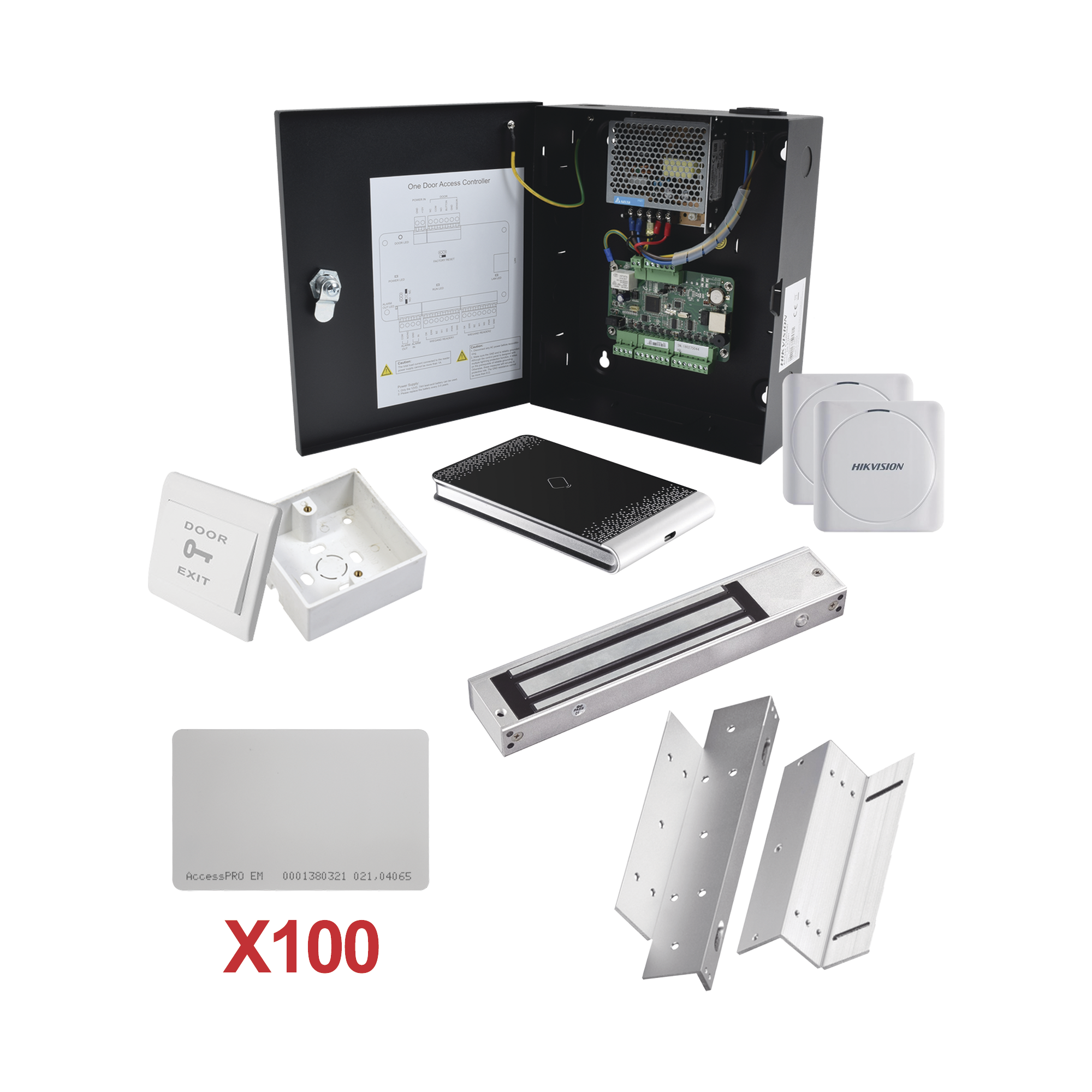 Kit de Control de Acceso con TARJETA para 1 Puerta con lector de Entrada y Salida  / TODO INCLUIDO / Software IVMS4200 incluido