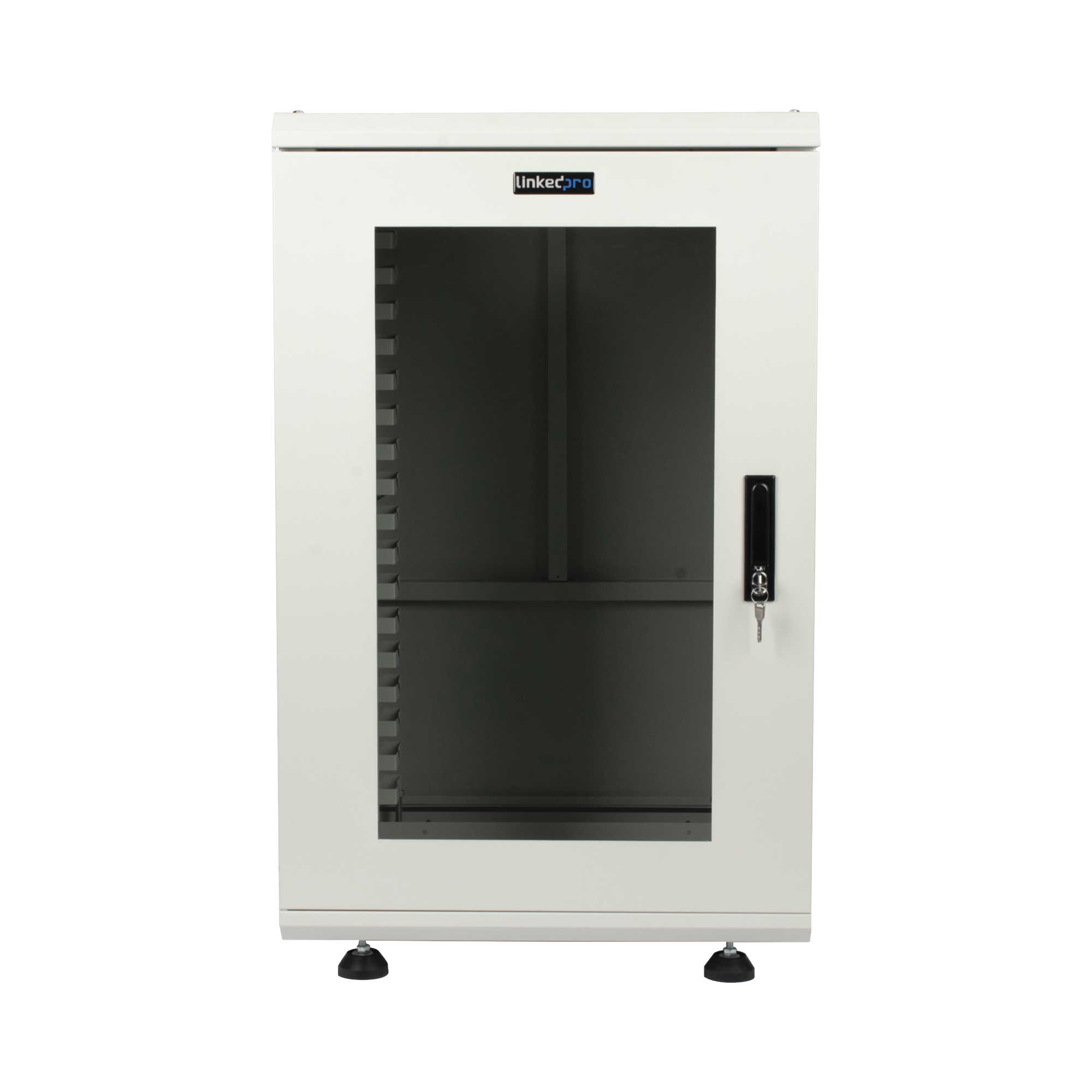 Gabinete Rackeable / 18 Unidades / 19 Pulgadas / Puerta de Cristal / Capacidad de Carga 750 Kg / Dimensiones 600x605x930 mm (23.6x23.8x36.6 in)