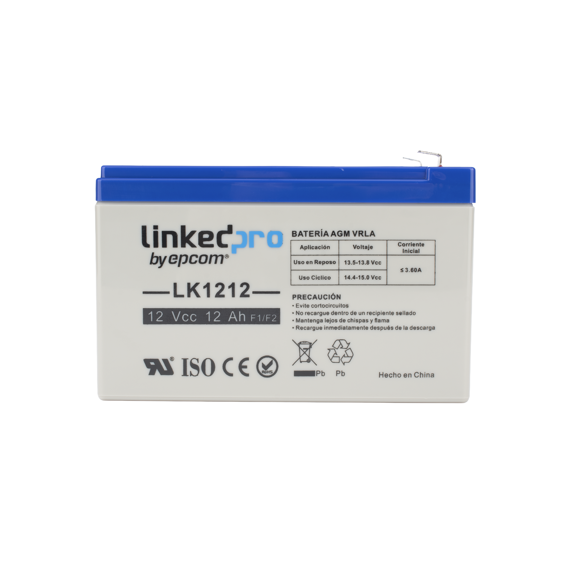 Batería de respaldo 12 V |  12 Ah |  AGM | Especial para Seguridad Electrónica | UPS | Sistemas de Emergencia | Vida útil 5 años | Terminales F1  + Adaptador F2