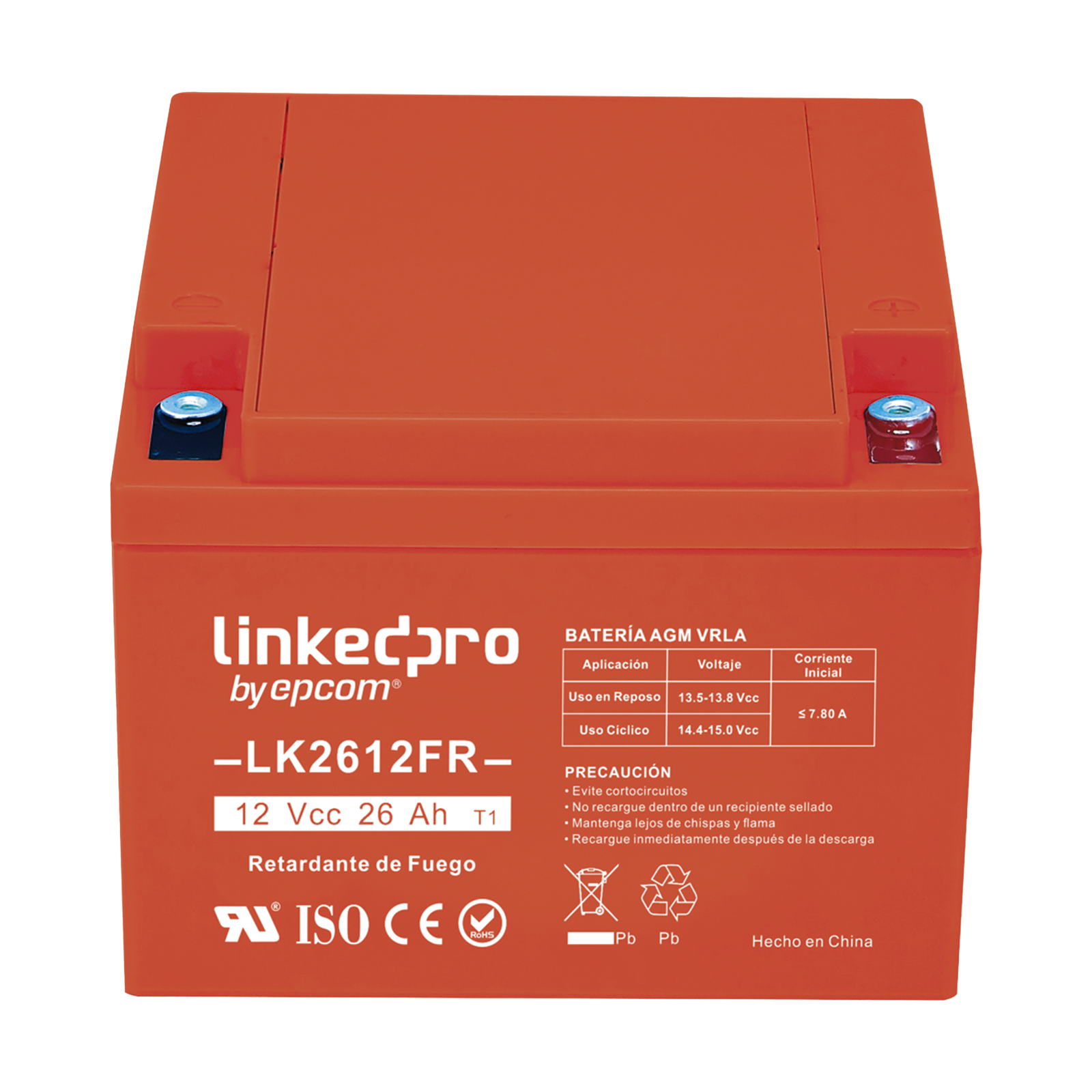 Batería de respaldo 12 V|  26 Ah | AGM | Certificada UL94-V0 Retardante a la Flama | Especial para Seguridad Electrónica | UPS | Sistemas de Emergencia | Vida útil 5 años | Terminales T1