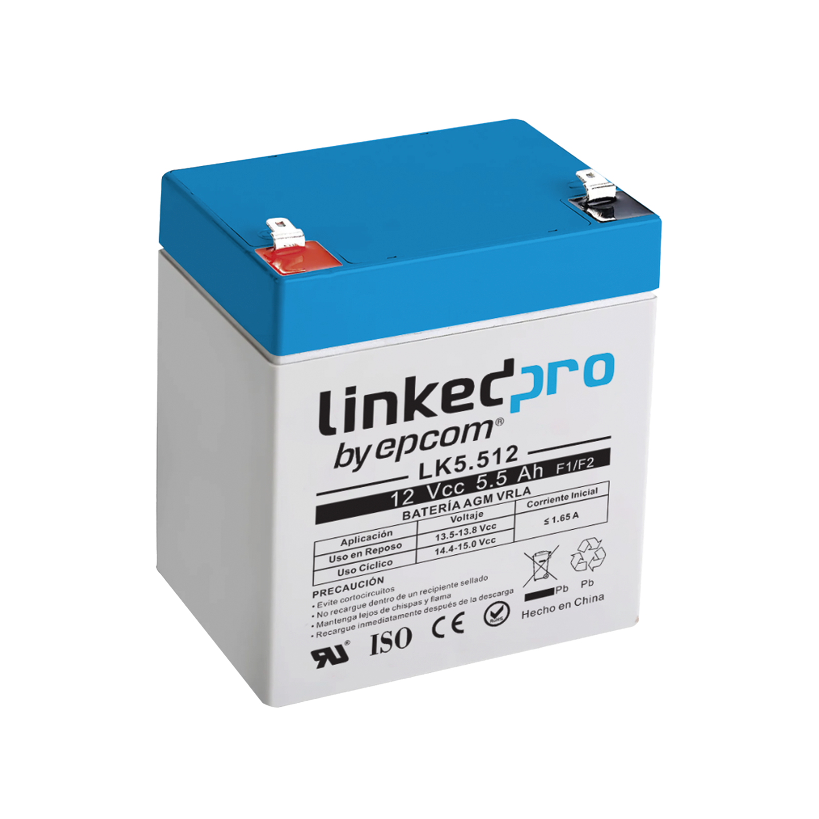 Batería de respaldo 12 V  |  5.5 Ah  |  AGM | Especial para Seguridad Electrónica | UPS | Sistemas de Emergencia  | Vida útil 5 años | Terminales F1  + Adaptador F2