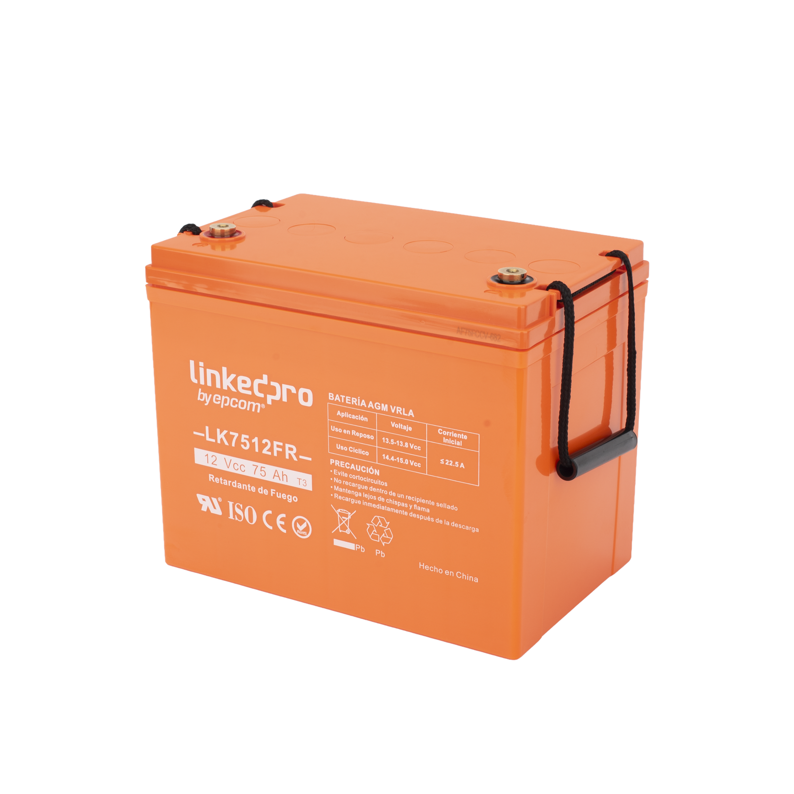 Batería de respaldo 12 V | 75 Ah | AGM | Certificada UL94-V0 Retardante a la Flama | Especial para Seguridad Electrónica | UPS | Sistemas de Emergencia | Vida útil 5 años | Terminales T3