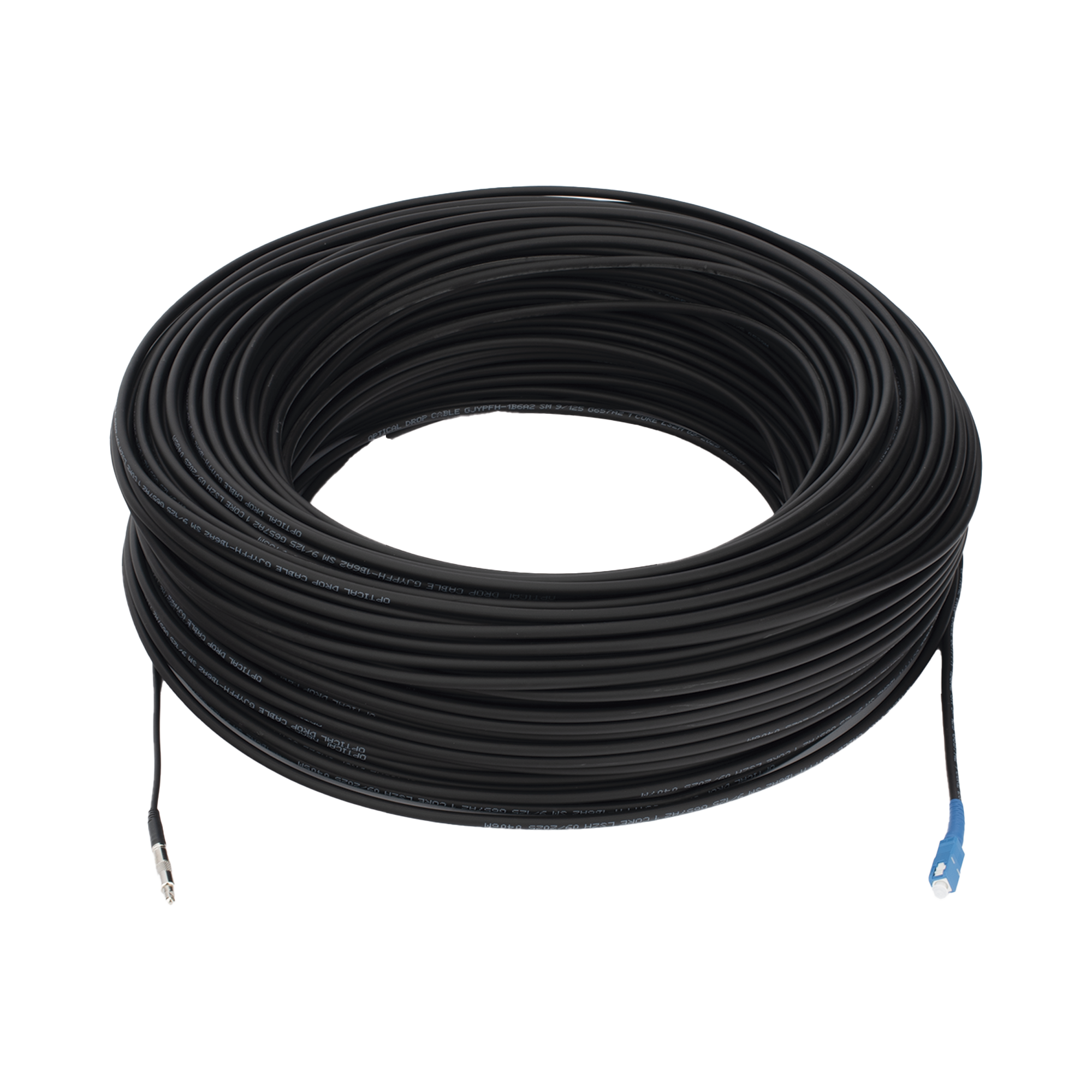 Rollo de Fibra Óptica Drop Redonda G657A2 Monomodo Simplex de 200 Metros (656.17 pies) con Conectores SC/UPC-SC/UPC para Instalaciones Aéreas, Subterráneas o a la Intemperie