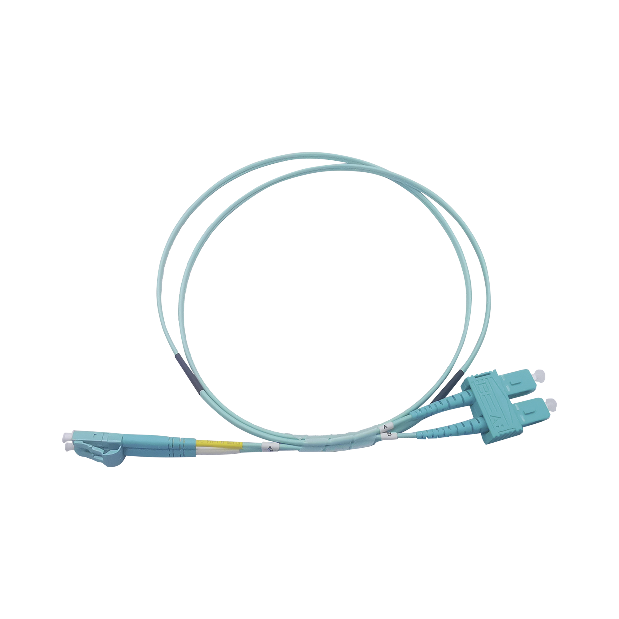Jumper de Fibra Óptica Multimodo OM3 50/125 LC-SC OFNR (Riser), 2.0 mm, Dúplex, Aqua, 1 metro (3.28 pies)
