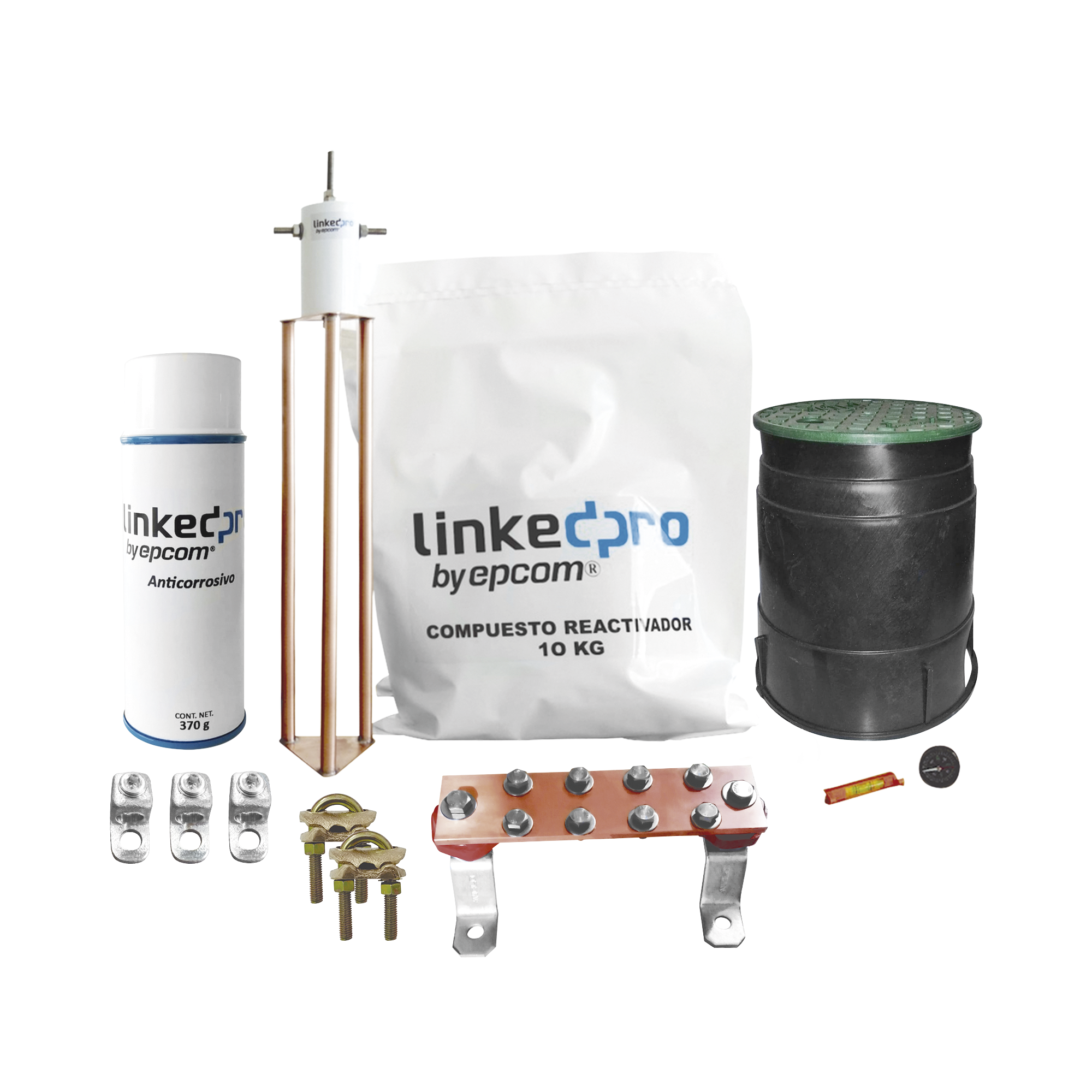 Kit Puesta a Tierra 30A / Electrodo Cobre Electrolítico / Diseño Delta / Filtro Equipotencial / Compuesto 12 kg / Barra Unión + Conectores + Registro