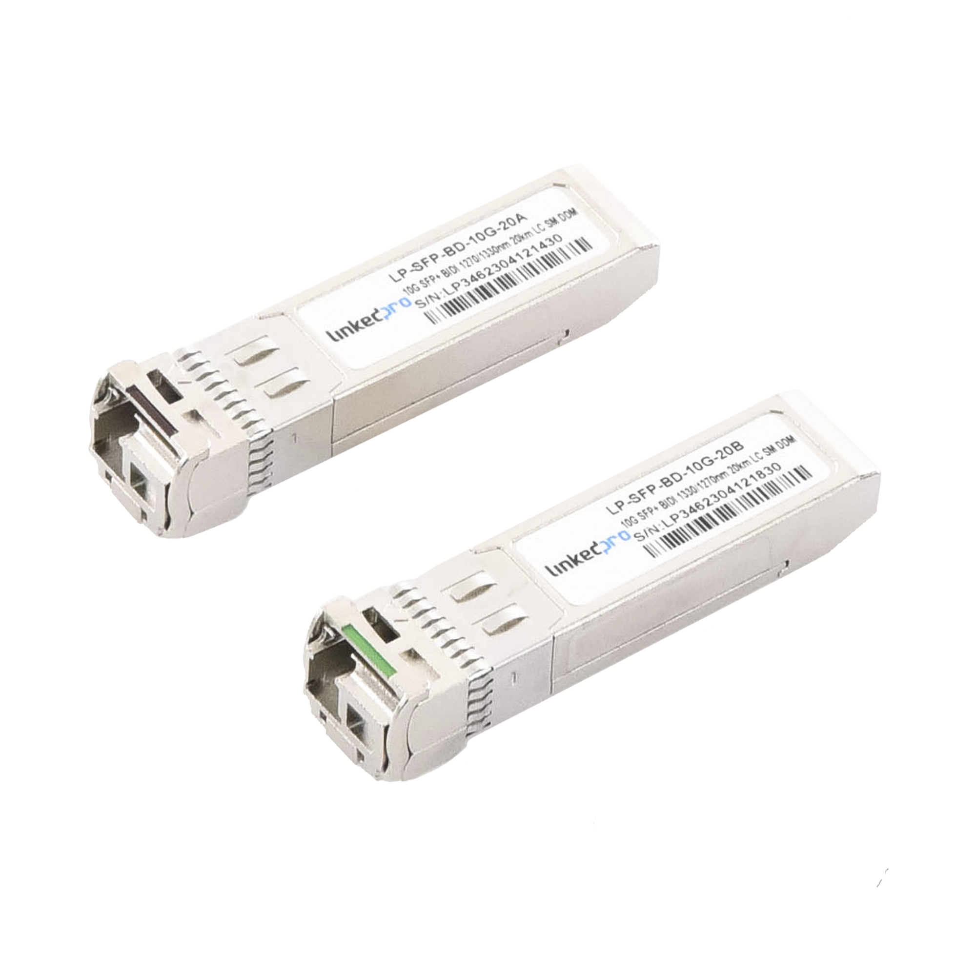 Transceptores Ópticos Bidireccionales SFP+ (Mini-Gbic) / Monomodo 1270 & 1330 nm / 10 Gbps / 1000BASE-BX / Conector LC/UPC Simplex / DDM / Hasta 20 km / 2 Piezas