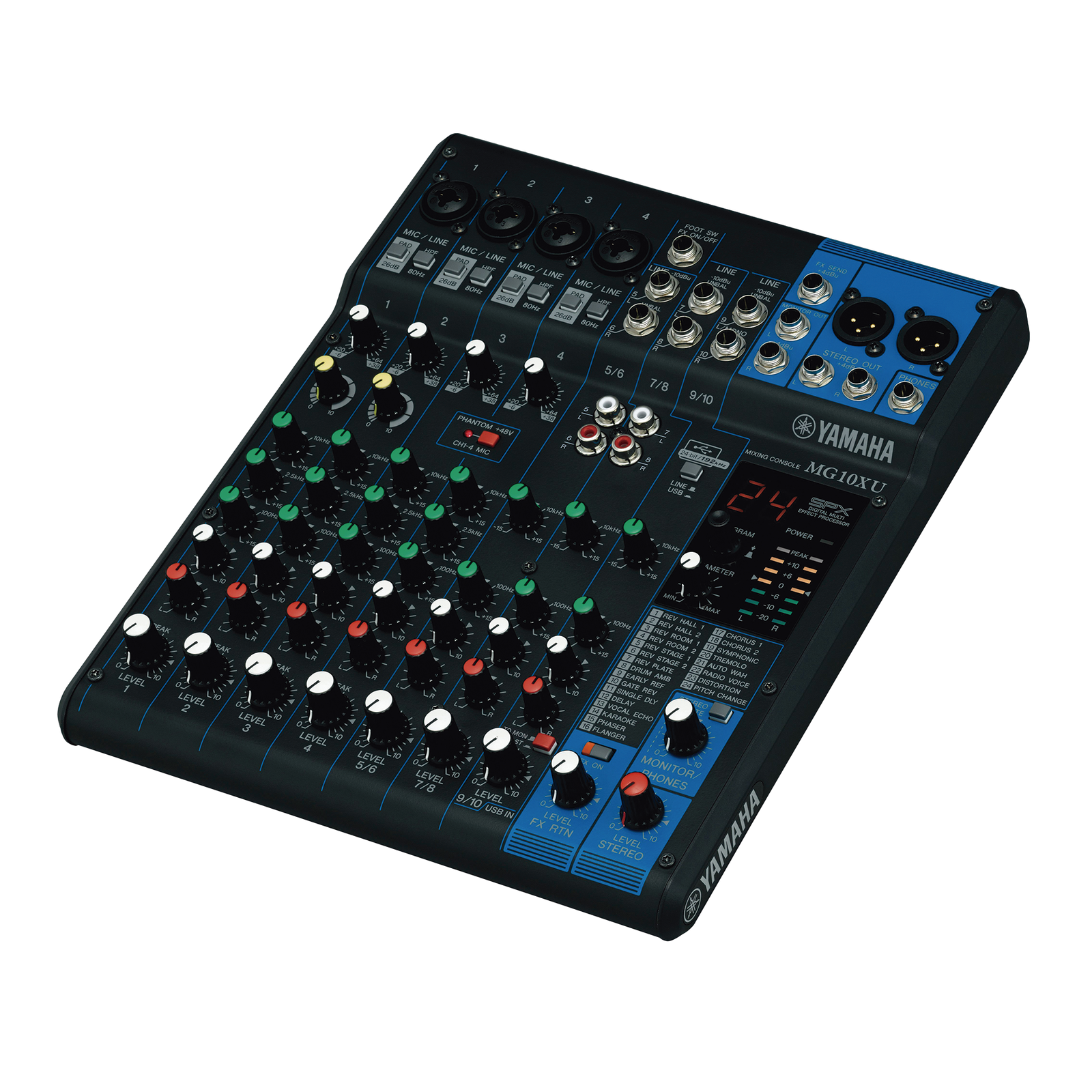 Mezcladora de Audio | 10 Canales | Perillas | 4 Entradas de Micrófono/Línea | 3 entradas Estéreo | Efectos | USB