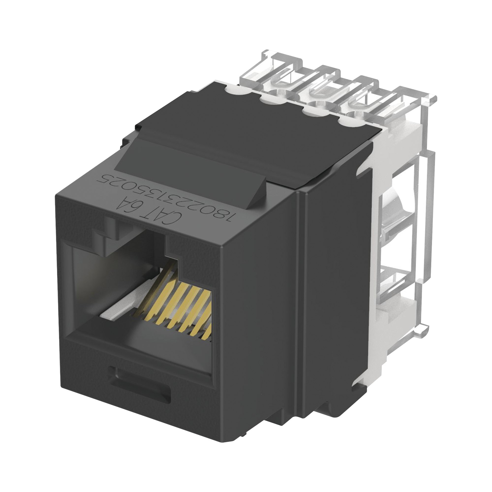 Conector Jack Estilo 110 (de Impacto), Tipo Keystone, Categoría 6A, de 8 Posiciones y 8 Cables, Color Negro