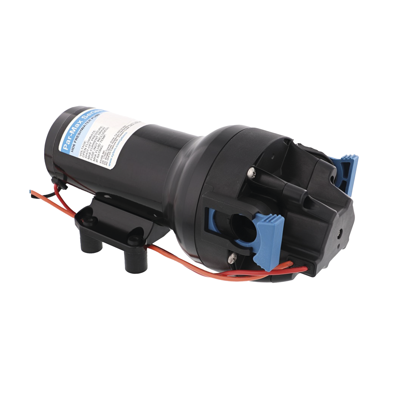 Bomba controlada por presión Par Max 6 para trabajo pesado a 24 Vcd, caudal de 6 GPM, presión máxima 40 psi, para manguera de entrada con orificio de 38 mm (1½”), manguera de descarga con orificio de 25 mm (1”)