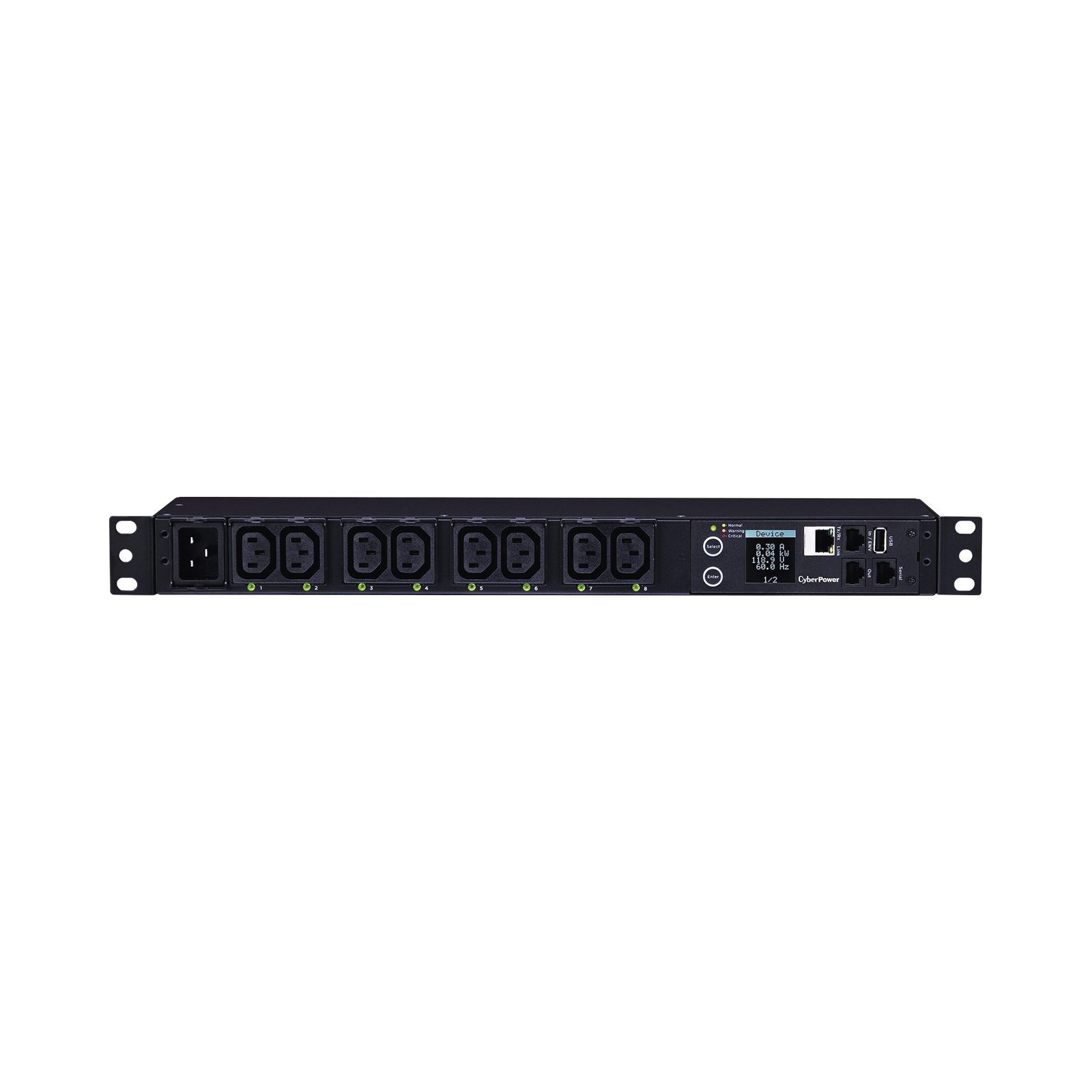 PDU Switchable y Monitoreable por Toma, para Distribución de Energía, Entrada 200-240 Vca NEMA L6-20P, Con 8 Salidas C13, Horizontal 19in, 2UR