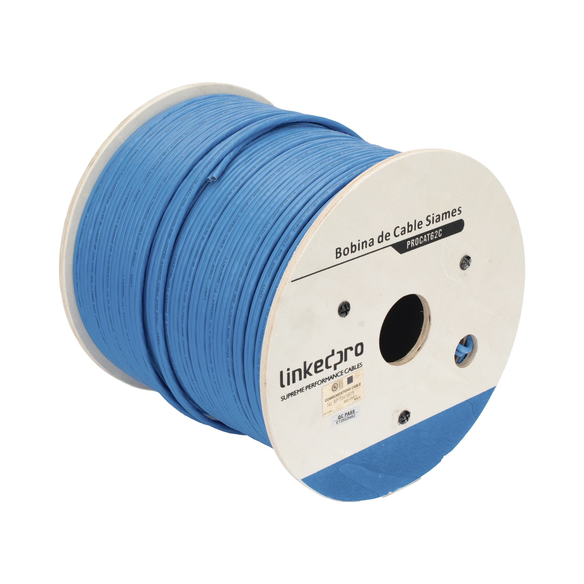 Bobina de Cable Siamés Cat6 UTP 100% Cobre + 2 Cables Gruesos (18 AWG) para Alimentar Cámaras Más Lejos / 152 Metros (500 Pies) / Instalación en Exterior / Uso Industrial para Climas Extremos