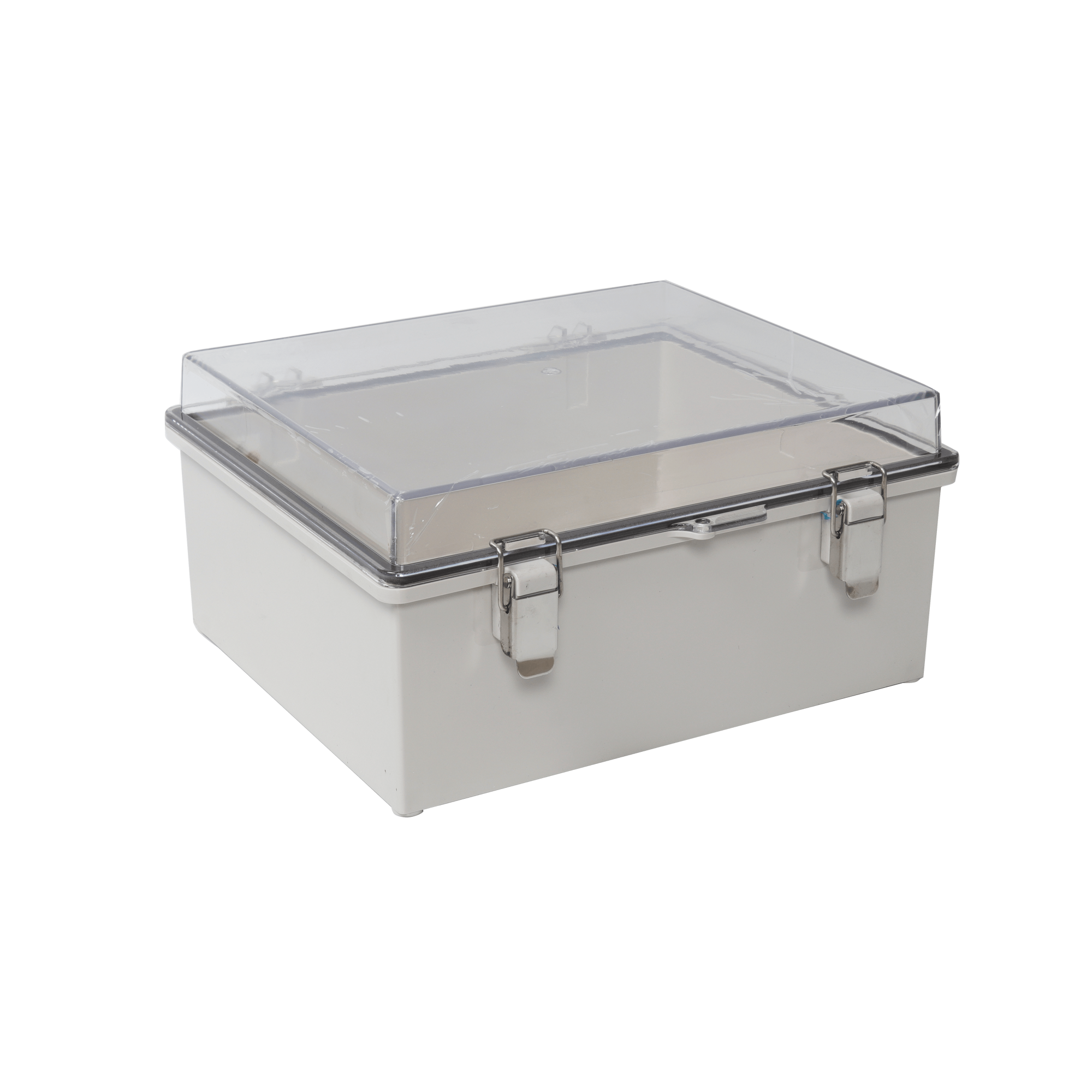 Gabinete Plástico ABS, Puerta Transparente, Uso en Intemperie (350 x 460 x 160 mm) Cierre por Broches Inoxidables y Permite Cerrado con Candado y Llave (Perno 5mm) No Incluido