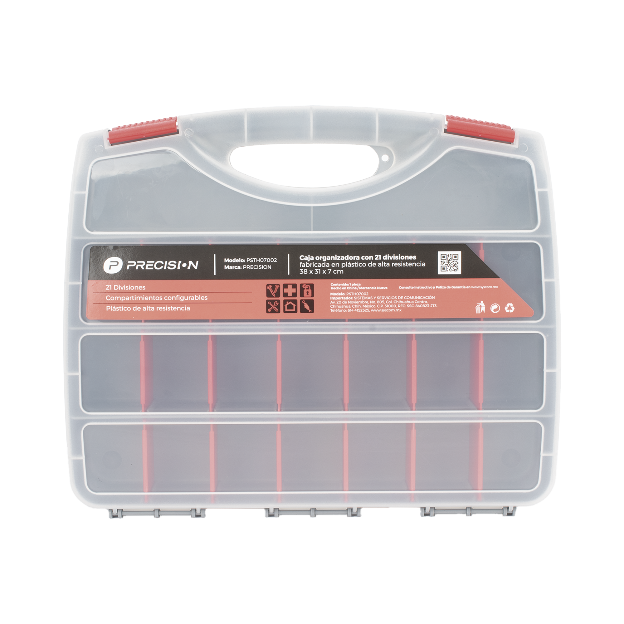 Caja Organizadora con 21 Divisiones Fabricada en Plástico de Alta Resistencia de 38x31x7 cm.