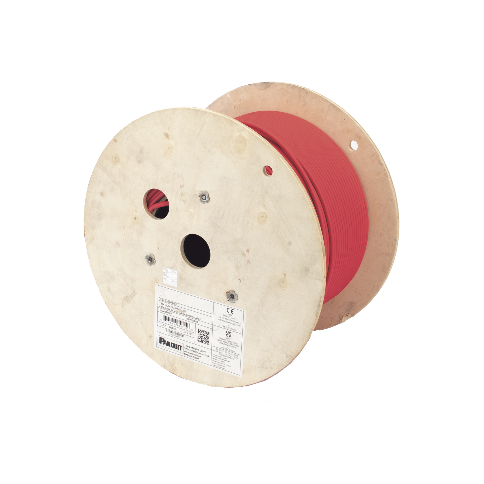 Bobina de Cable UTP de 4 Pares, Vari-MaTriX, Cat6A, 23 AWG, LSZH (Libre de Gases Tóxicos), Color Rojo, 305 Metros (1000 Pies)