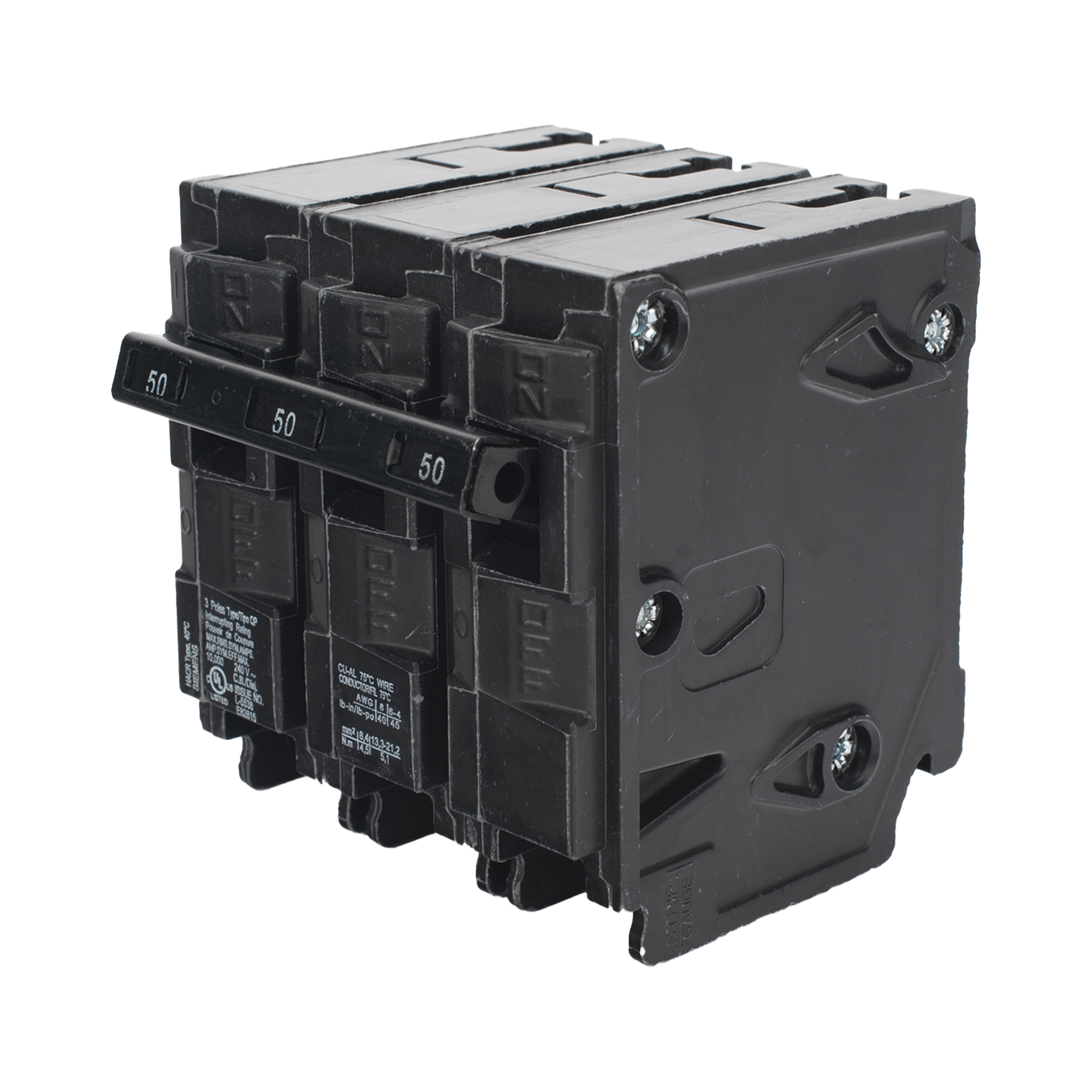 Interruptor automático enchufable tipo QP 3 polos, 50 amp
