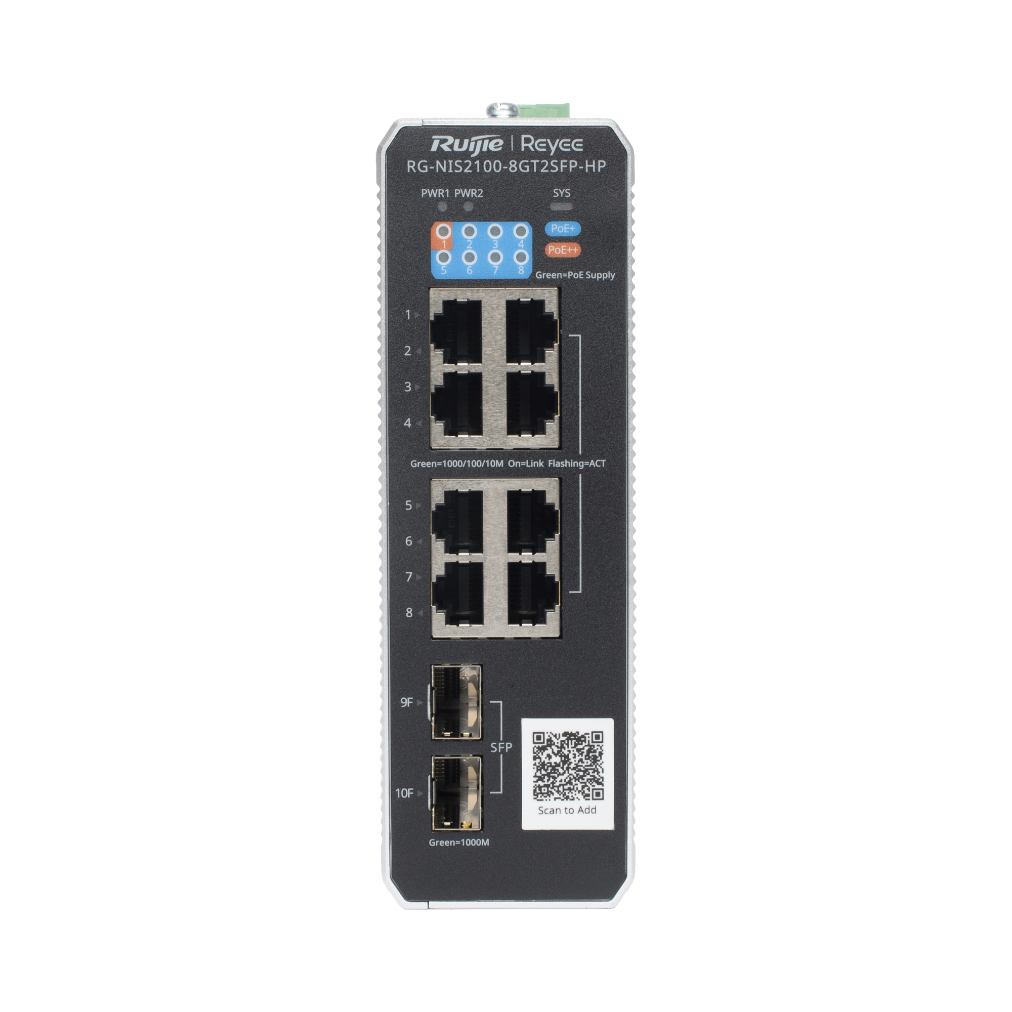 Switch Industrial PoE+ hasta 300 watts , Ideal para temperaturas Extremas y protecciÃ³n contra descargas, 1 puerto PoE++ 60W y 7 puertos PoE+ 30W, 2 SFP Uplink
