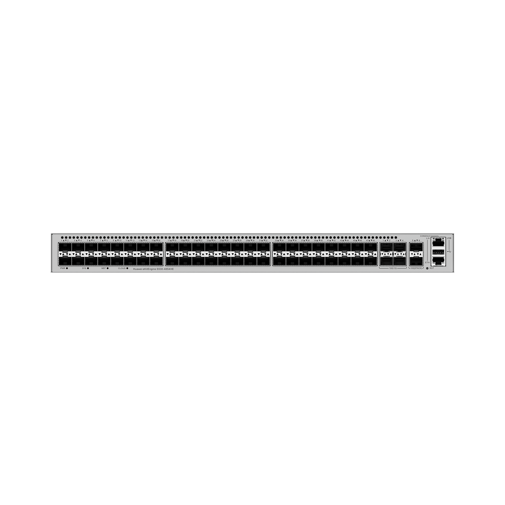 Switch Empresarial Core Gigabit Administrable  Capa 3 / 48 puertos 1GE SFP / 4 Puertos 10GE SFP+ Uplink / 2 Puertos 10GE SFP+ (Stack) / ERPS / Ruteo Dinamico (RIP, OSPF, IS-IS y BGP)  / iStack / Administración Nube Gratis