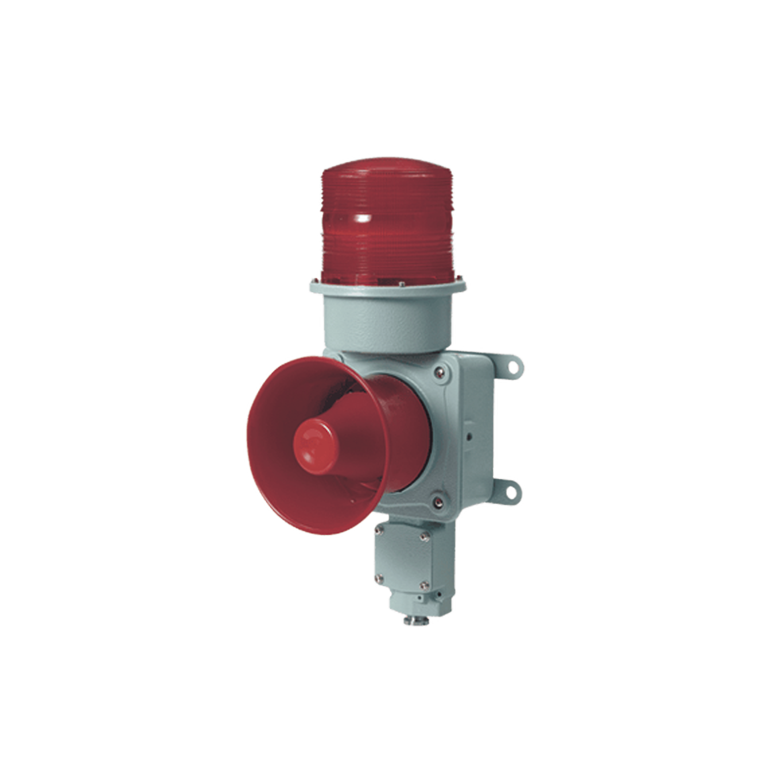 Combinación de baliza LED color roja con sirena electrónica para aplicaciones de la industria pesada  máx.114 dB a 220 VCA