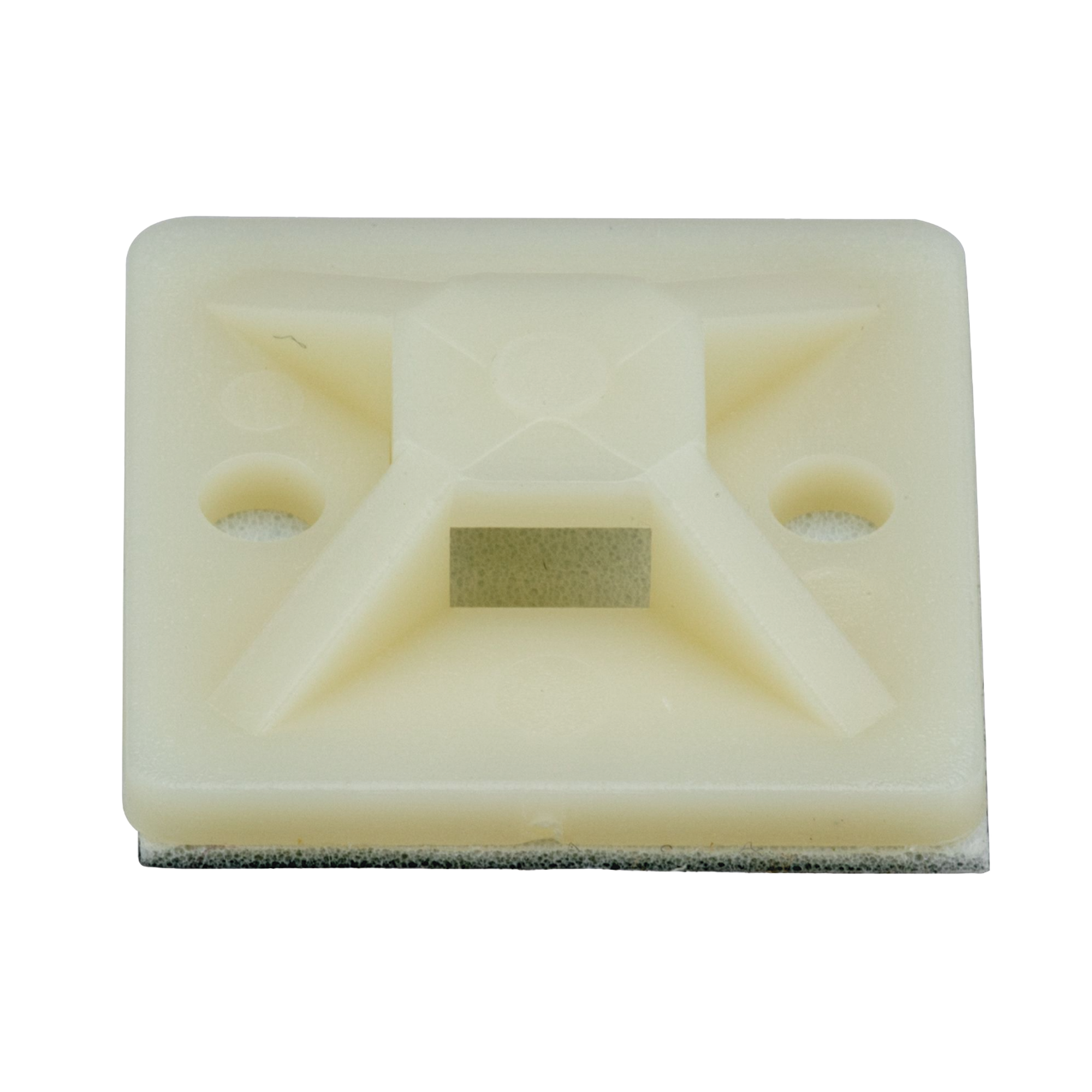 Montaje-Sujetador Adhesivo STRONGHOLD de 4 Vías de 1" x 1" x 1/4", Color Natural,  Nylon 6.6 Retardante de Llamas V-2, Paquete de 100pz