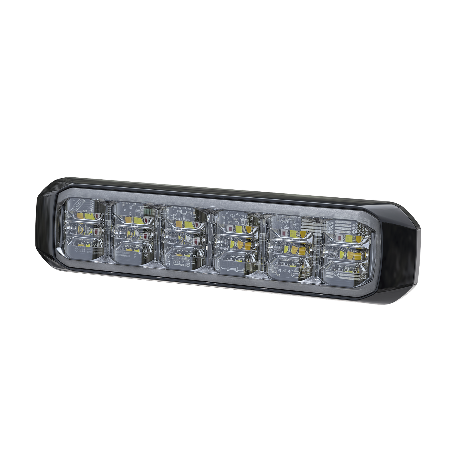 Luz Auxiliar de 18 LED, Tricolor, Rojo/Blanco/Ambar, Lente Transparente, Bisel Negro, SAE