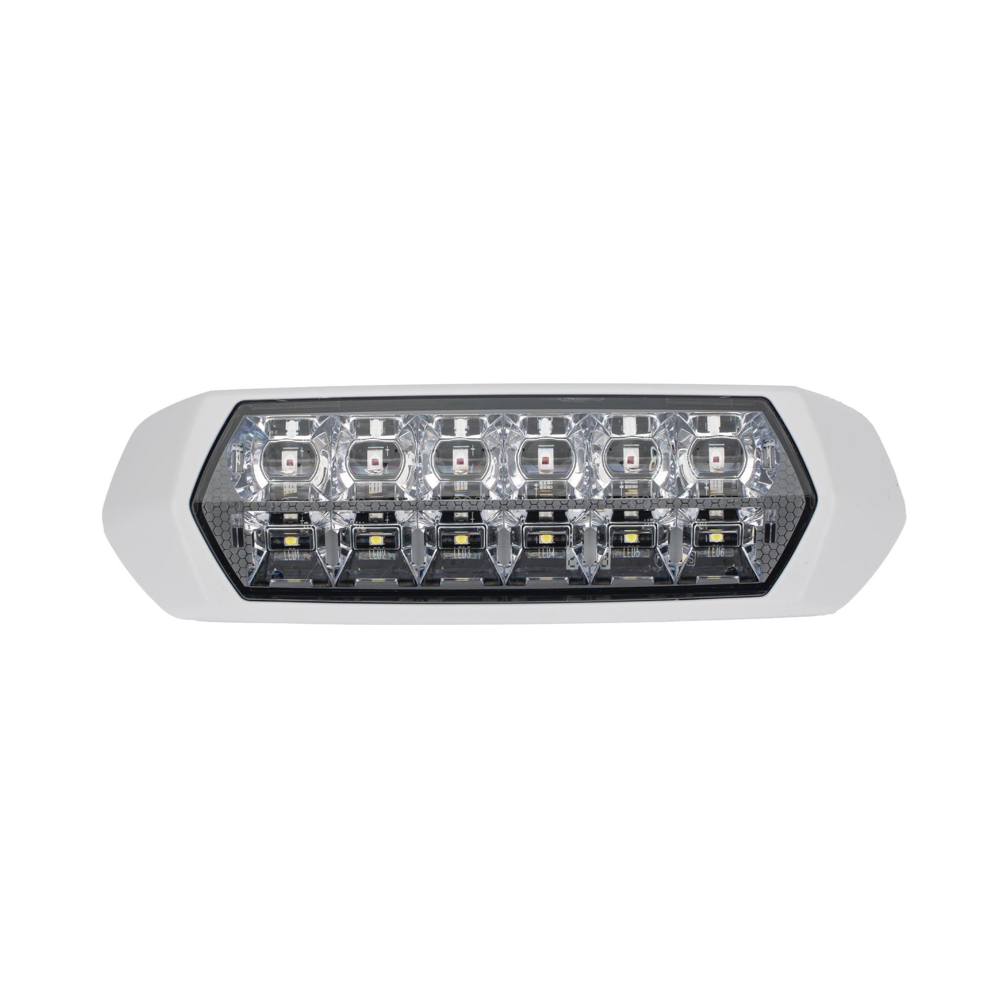 Luz de Advertencia de 12 LED, Top Rojo 6 LED , Bottom Blanco 6 LED, Lente Transparente, SAE