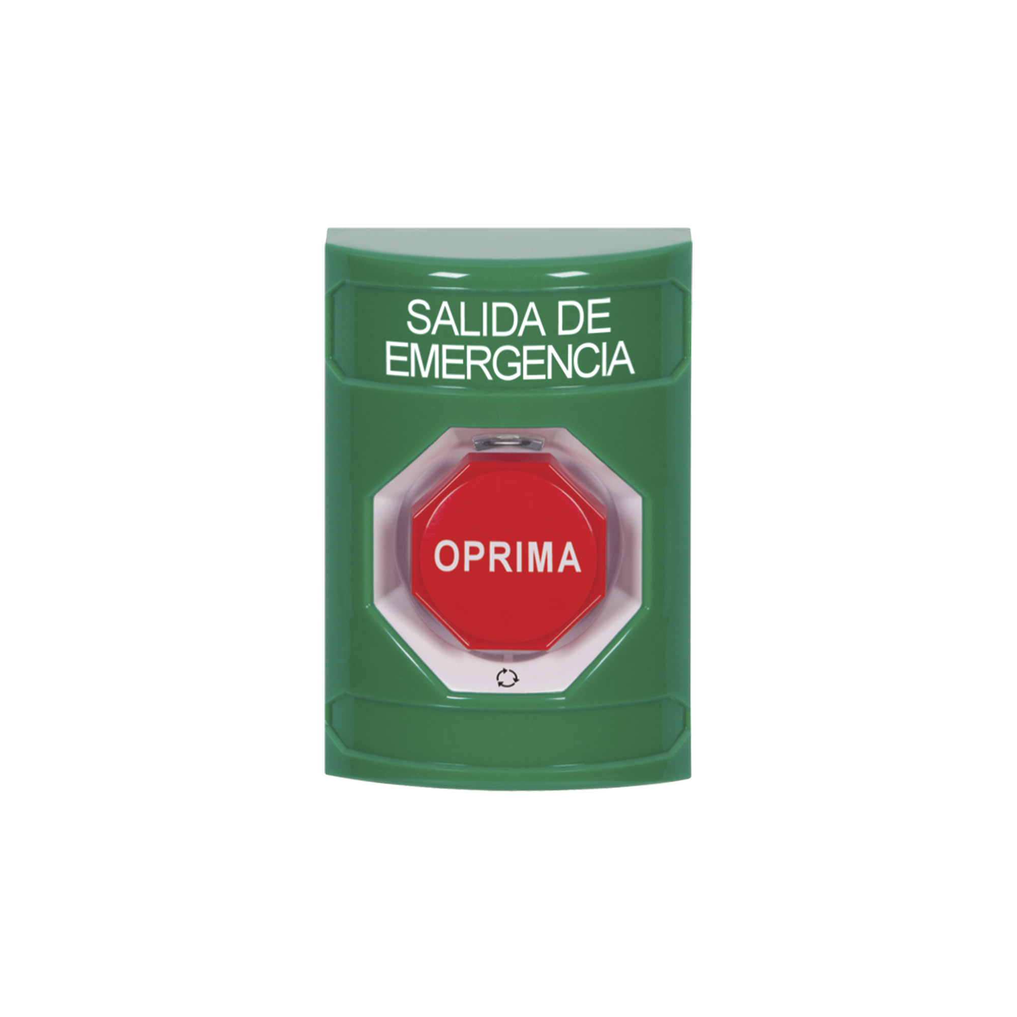 Botón de Salida de Emergencia , Texto en Español,  Acción Mantenida, Girar para Restablecer, LED de iluminación