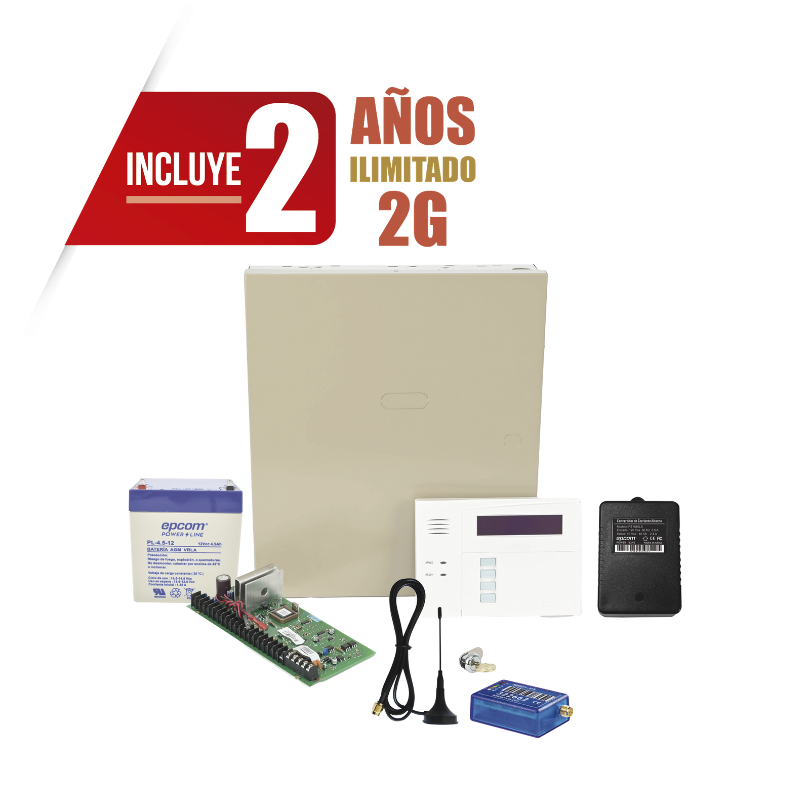 (2 Años datos ILIMITADO INCLUIDO)  Kit Vista48LA con comunicador MINI012G, Teclado, Gabinete, Bateria y Transformador