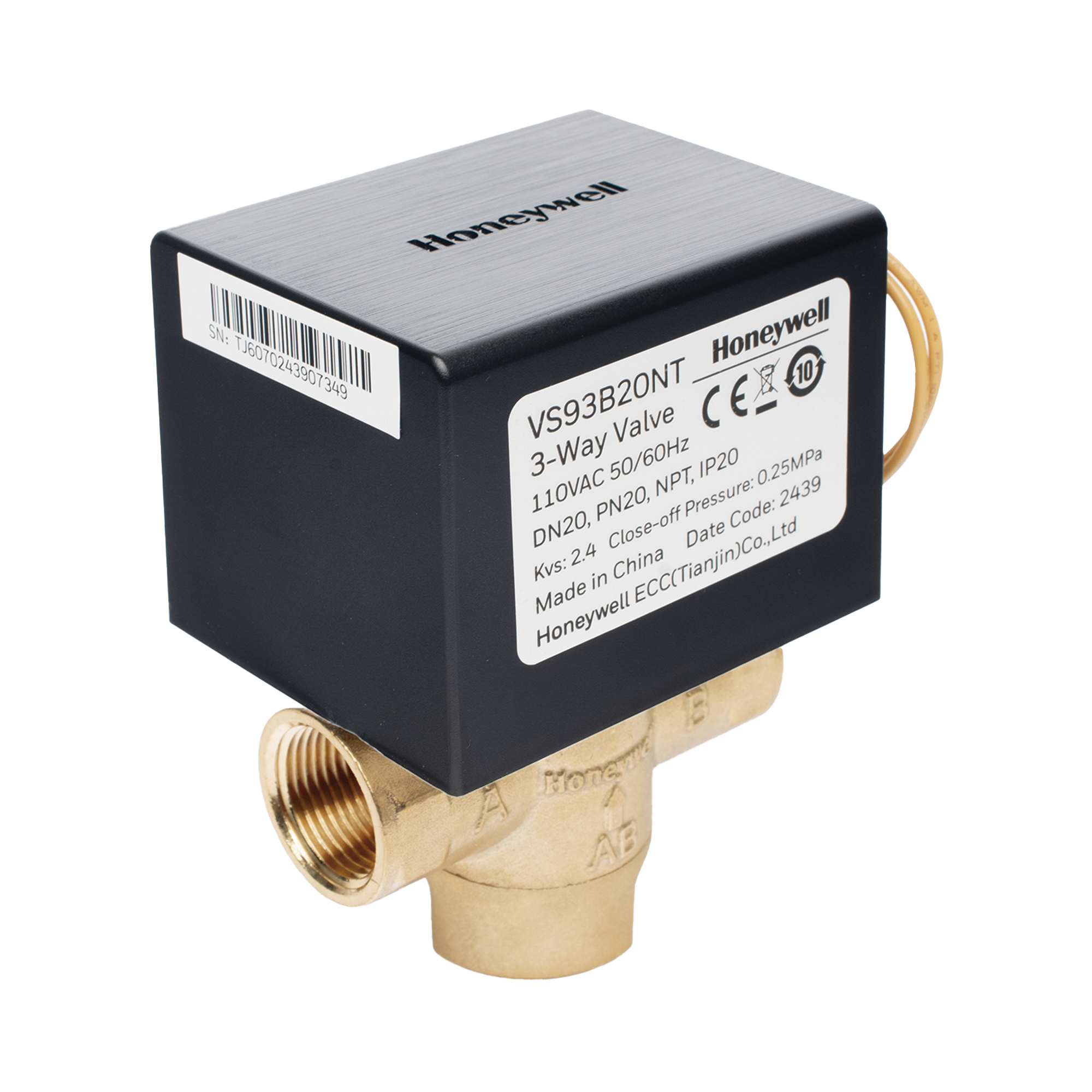 Válvula 1/2" de control eléctrica VS9 para fan coil: DN20: PN20: 3 vías: 110 V CA: conexión NPT