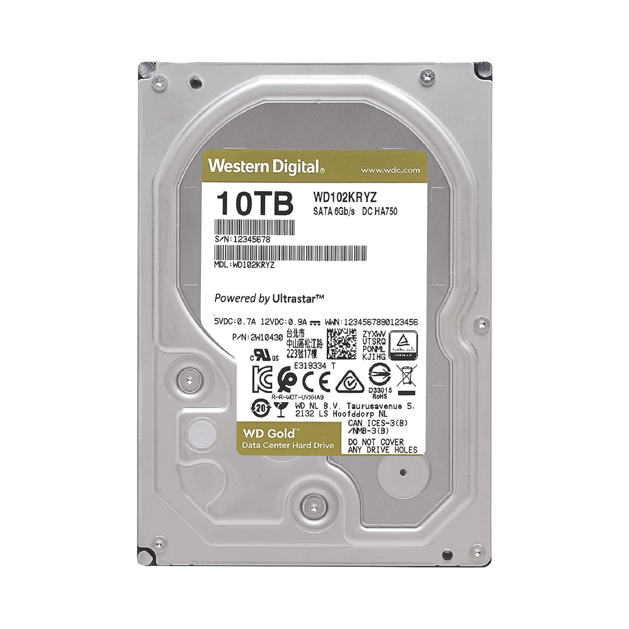 Disco Duro Gold de 10 TB / 7200 RPM / Optimizado para NAS, RAID, Data Center y NVRs de Gran Capacidad / Uso 24-7 / Proteccion Antivibración / 5 Años de Garantia / HelioSeal