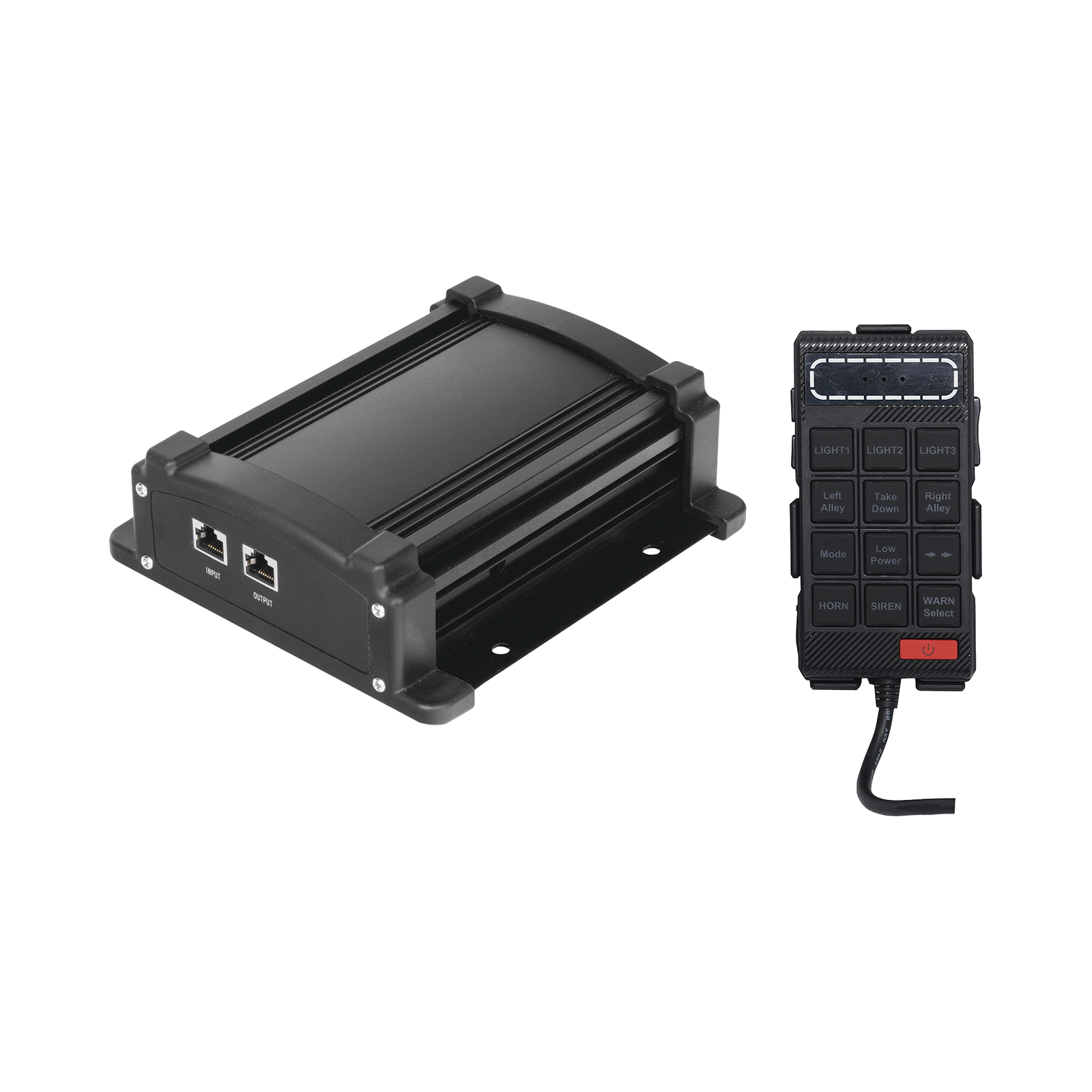 Sirena Vehicular de 100W de Potencia Con Controlador Unimando, Micrófono, Control de Tonos y Patrones de destello de Barras de Luces Serie X67 / X75