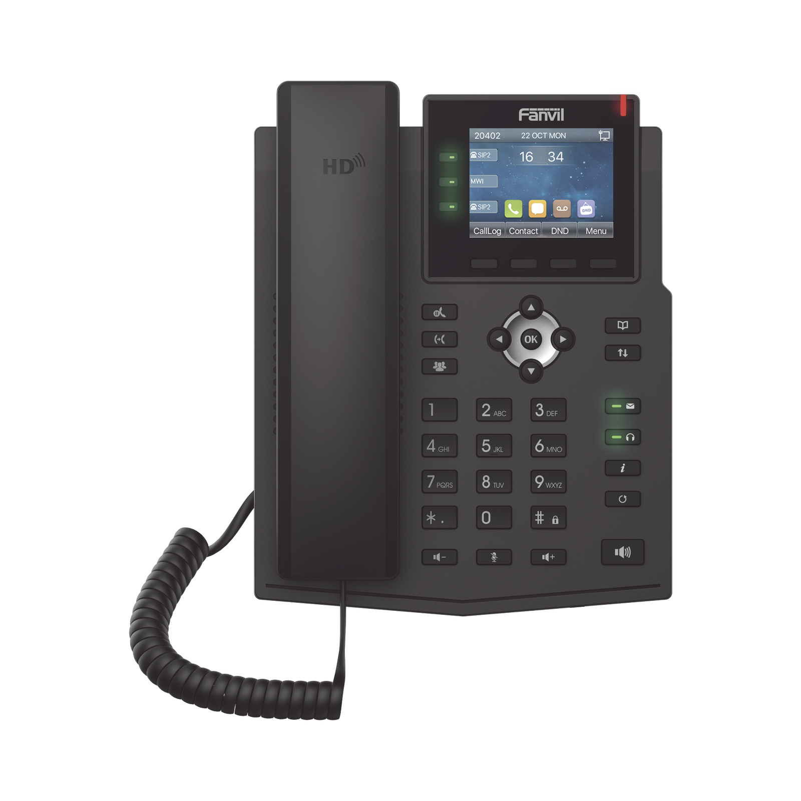 Teléfono IP / 6 Líneas SIP / Pantalla LCD a Color 2.8" / Audio HD G.722 y Opus / Conferencia 3 Vías / Puertos Gigabit / PoE 802.3af / OpenVPN / IPv6