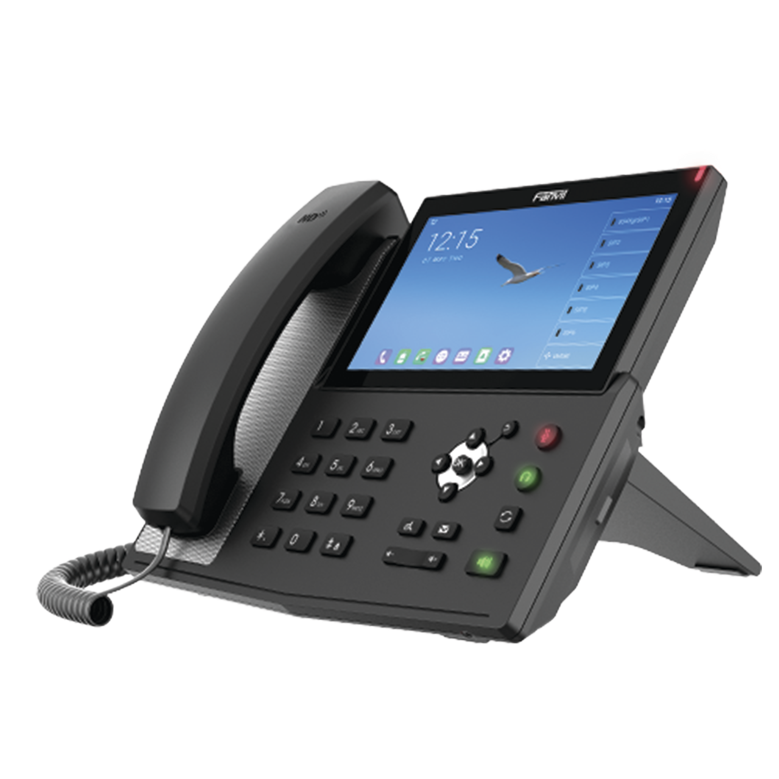 Teléfono IP Android Empresarial para 20 lineas SIP, pantalla táctil, Wi-Fi y Bluetooth, PoE, hasta 112 botones DSS, puertos Gigabit, soporta recepción de video.
