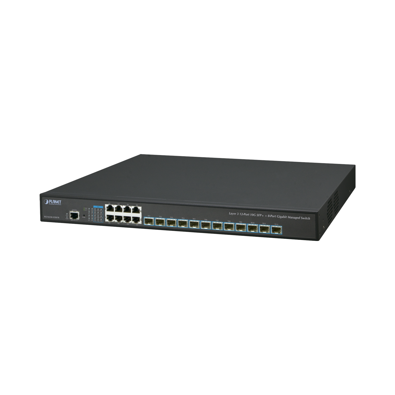 Switch Administrable Capa 3, 12 Puertos SFP de 10G, 8 Puertos 10/100/1000T, Con Alimentación Redundante (2 Fuentes de Alimentación AC).