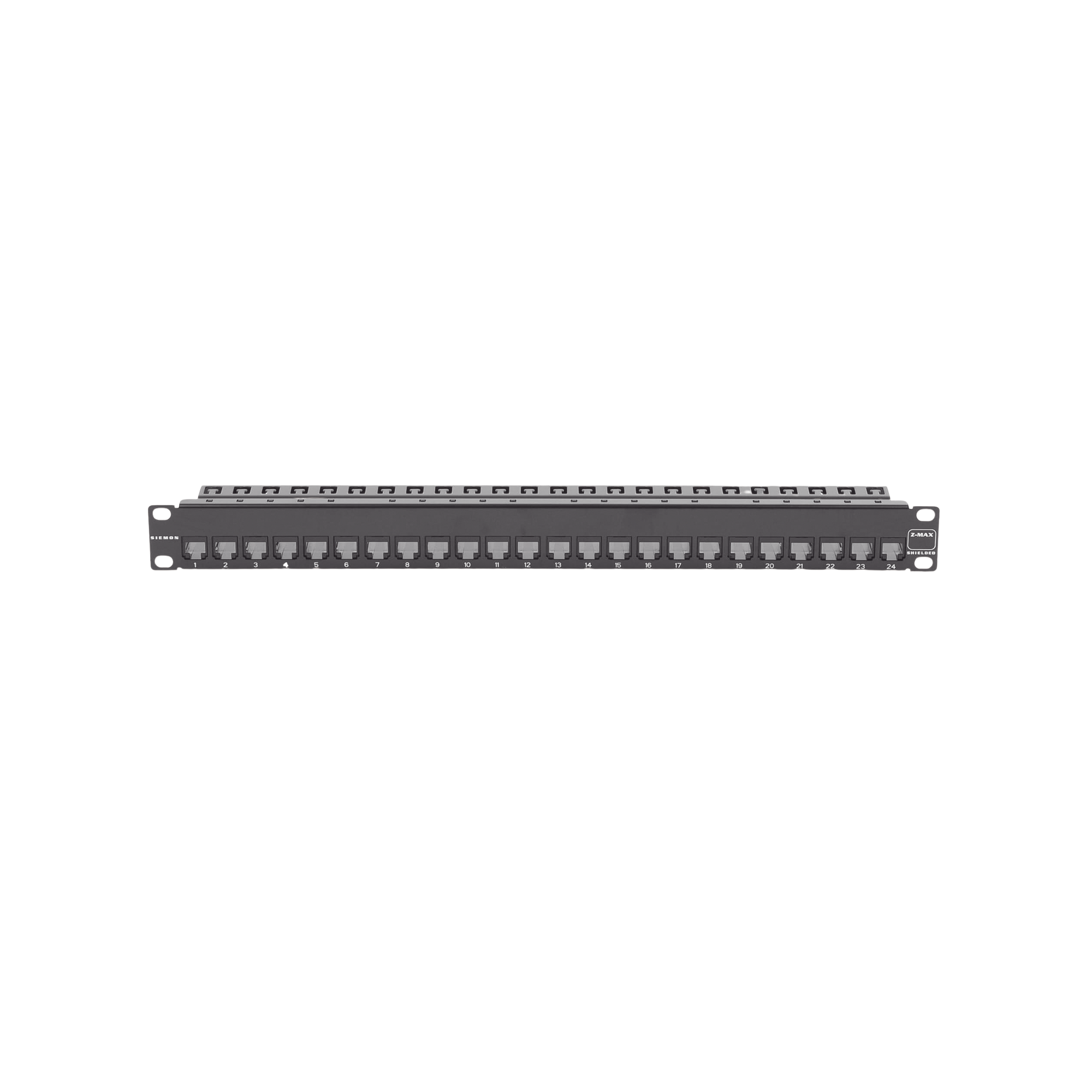 Patch Panel Z-Max de 24 Puertos, Blindado, Precargado con Jacks Categoría 6A, Plano, 1UR