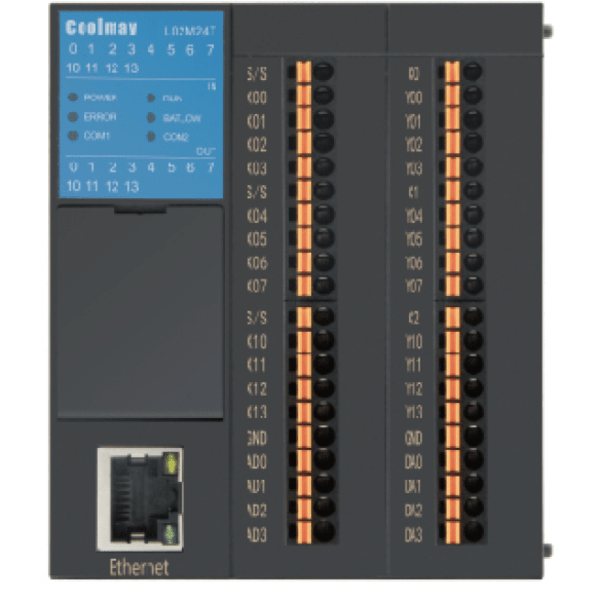 PLC Controlador Lógico Programable / CPU Dual 32-bit / 12 Entradas Digitales / 12 Salidas Transistor / 4 Entradas Analógicas / 4 Salidas Analógicas / Ethernet + CAN + RS485 / Control de Movimiento 200KHz / Expansión 31 M&oa
