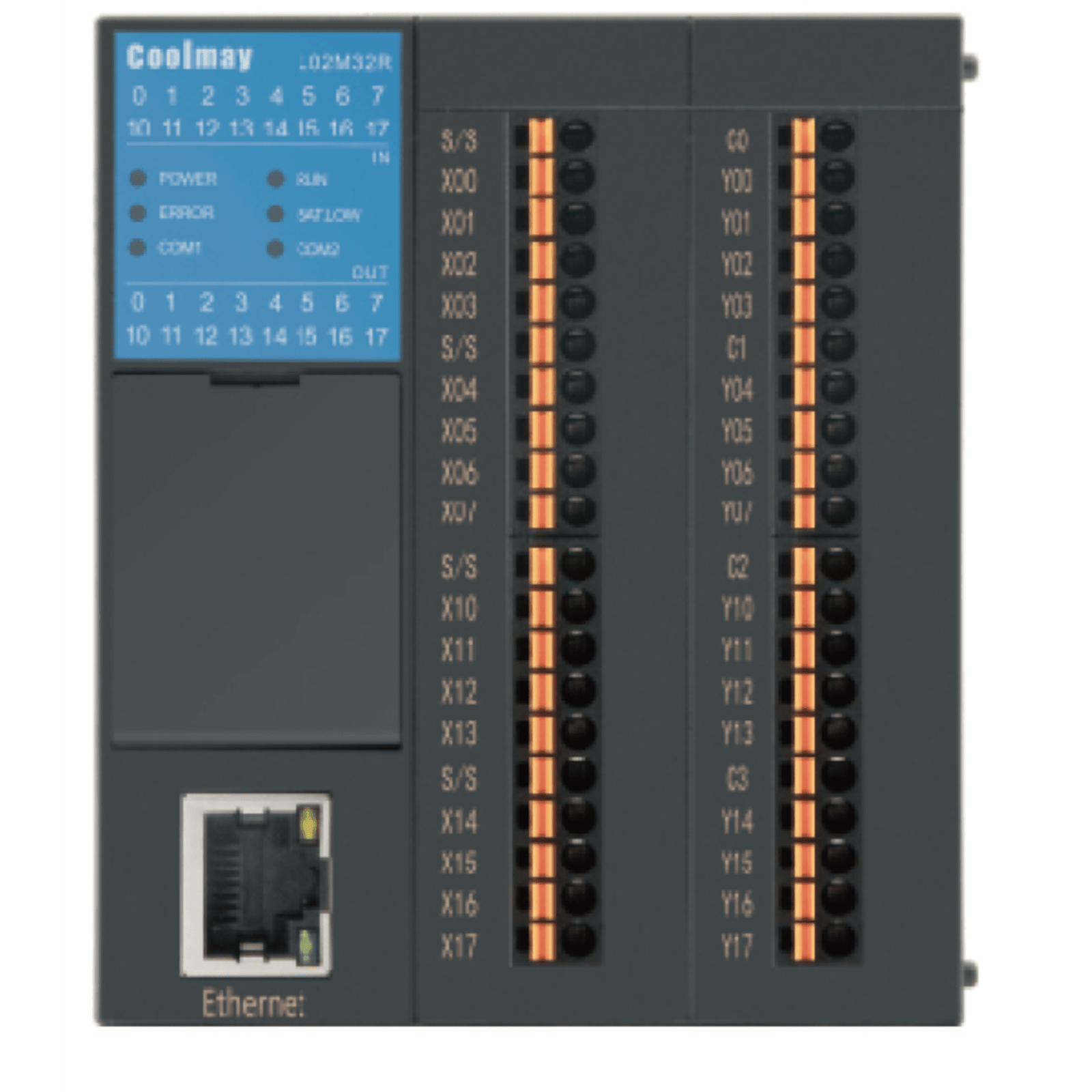 Controlador Lógico Programable (PLC) / 32 Puntos E/S / 16DI 16DO Relevador / CPU Dual 32-Bits / Ethernet + CAN + RS485 / Expansión hasta 512 Puntos